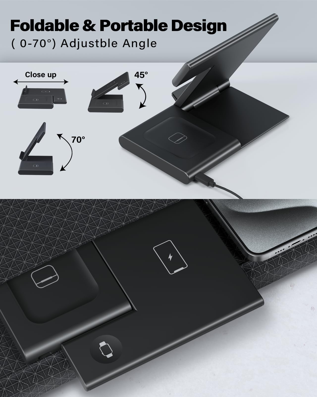 Charging Station For Apple Multiple Devices, Foldable 3 In 1 Wireless Charger For Iphone 16 15 14 13 Pro Max Plus &Apple Watch 1