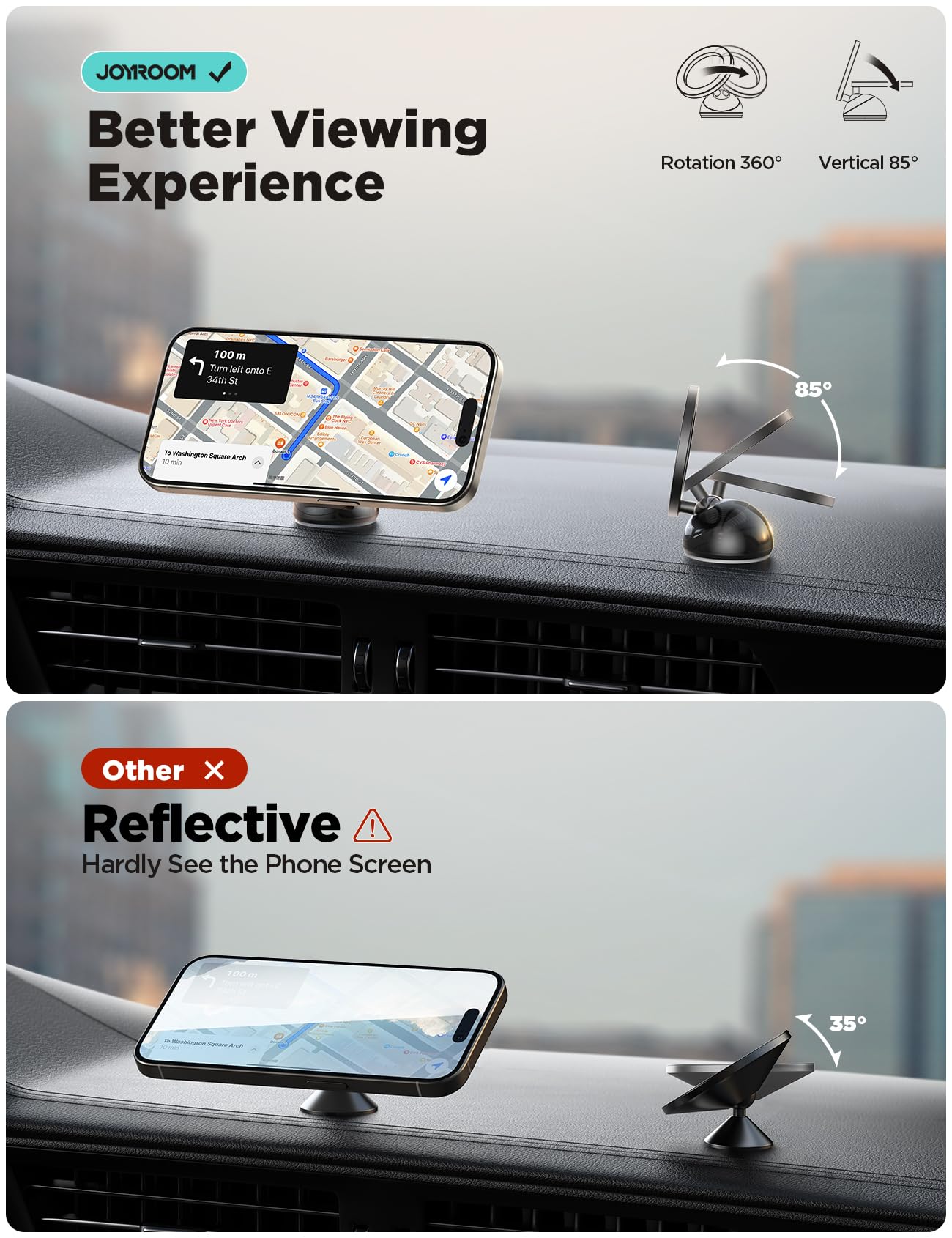 Joyroom For Magsafe Car Mount, [20 Strongest Magnet][Nano Tech Adhesive] Magnetic Phone Holder For Car, All Metal Magnet Iphone