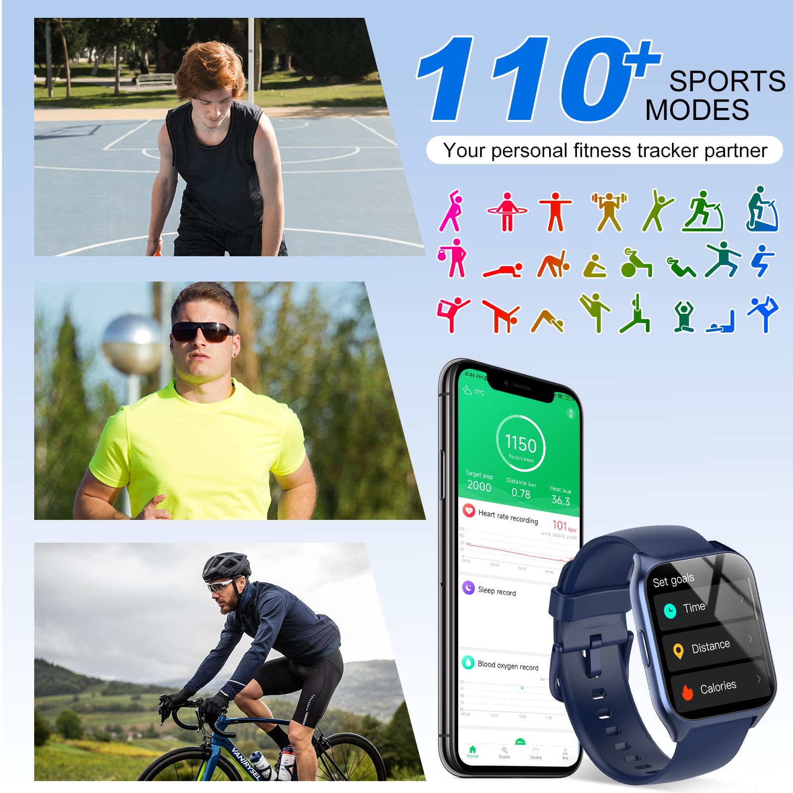 Smart Watch, 1.85'' Hd Smartwatch For Men (Answer/Make Call), Fitness Activity Tracker, 110+ Sports Modes/Heart Rate/Sleep Monit