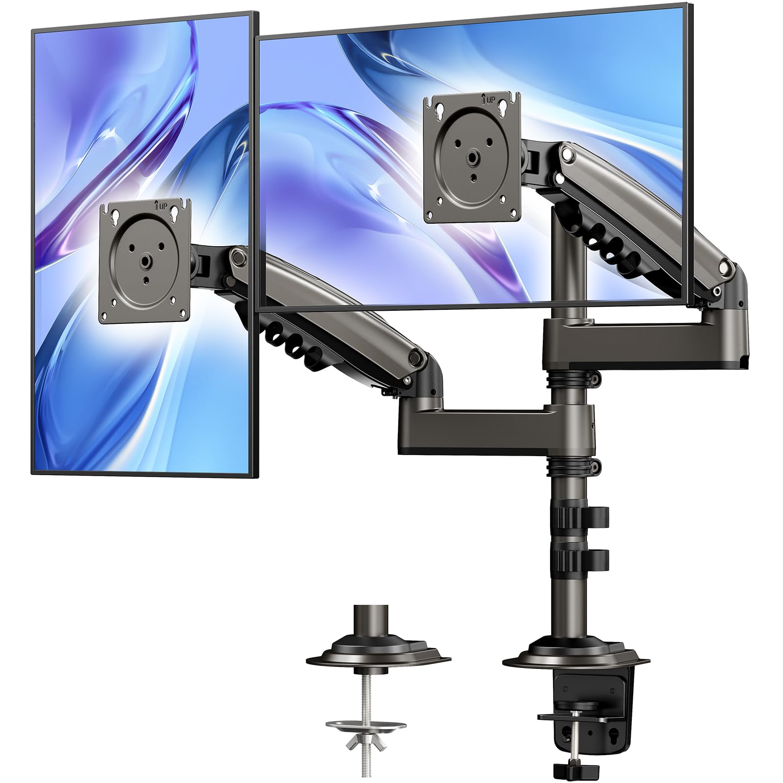 Huanuo 17 32 Inch Dual Monitor Stand, Gas Spring Dual Monitor Mount, Monitor Stand 2 Monitors, Ergonomic Adjustable Tilt/Swivel/Rotate, Weight Max 19.8 Lbs, Vesa 75/100Mm