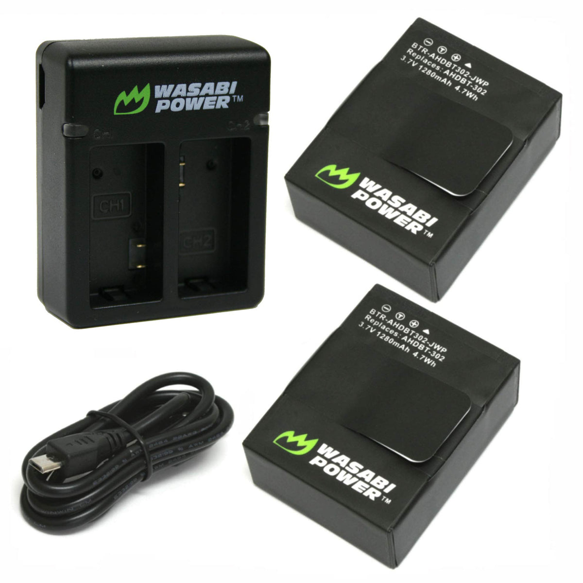 Wasabi Power Battery (2-Pack) and Dual Charger for GoPro Hero3, Hero3+ and GoPro AHDBT-201, AHDBT-301, AHDBT-302, AHBBP-301