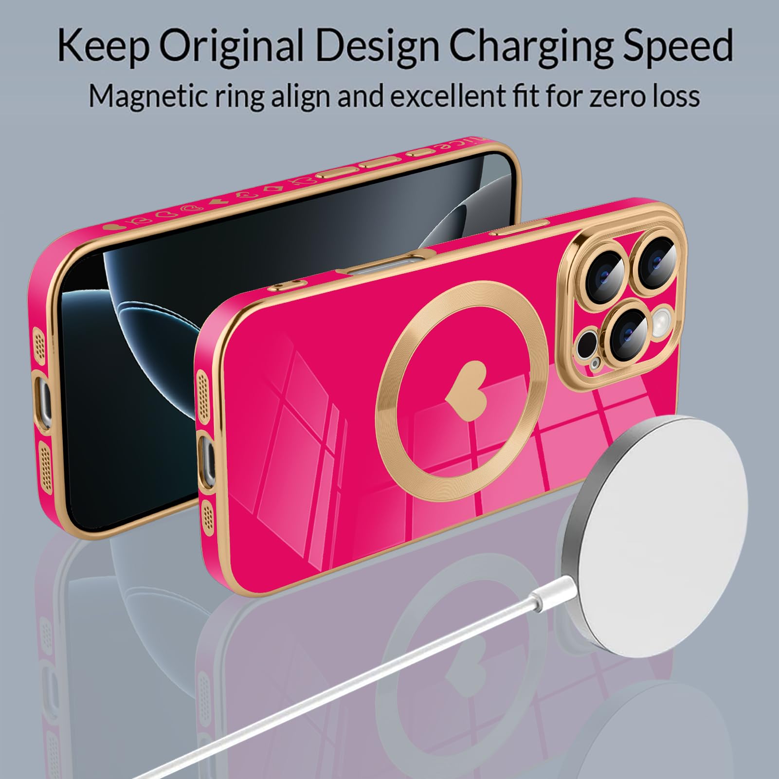 Tharlet Magnetic For Iphone 16 Pro Max Case [Compatible With Magsafe] Cute Love Luxury Plating Edge Bumper Case With Full Camera