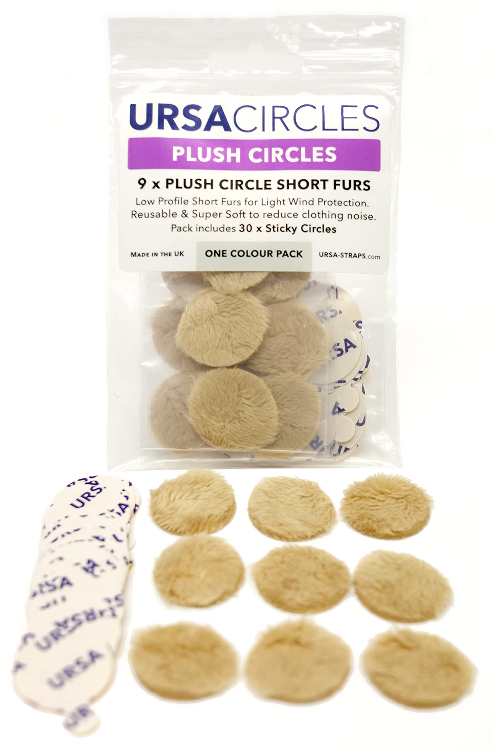 Ursa Plush Circles   5Mm Length Short Fur Lav Covers. Reusable & Super Soft. 25Mm Diameter (9X Circles + 30X Stickies, Beige)