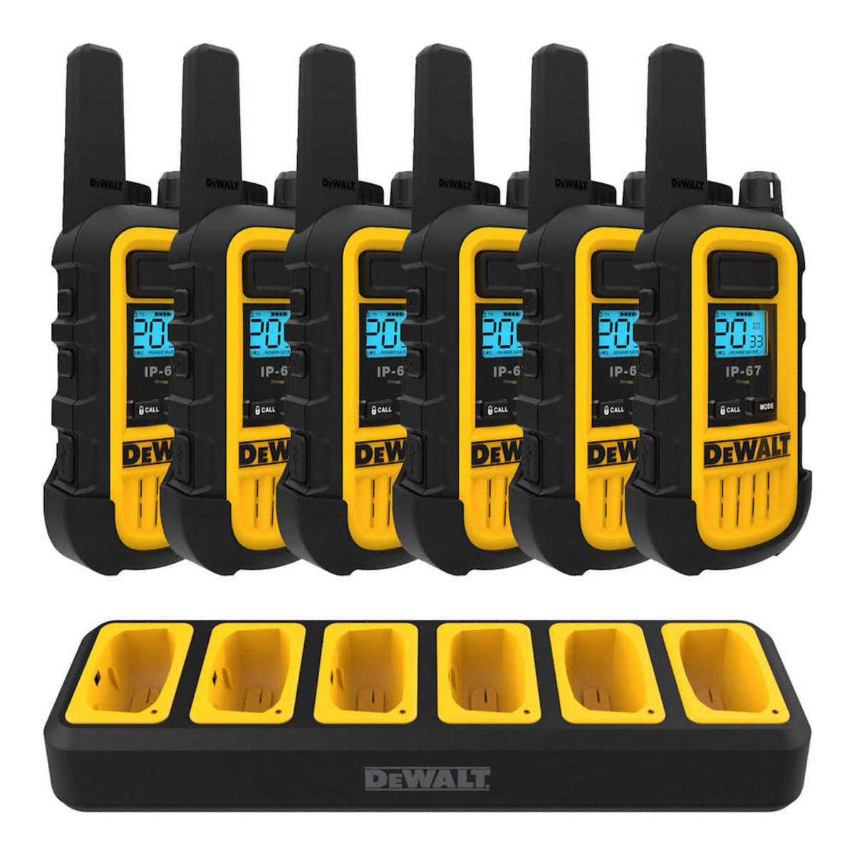 Dewalt Dxfrs300 Bundle 1W Walkie Talkies Heavy Duty Business Two Way Radios, 6 Pack With 6 Remote Speaker Microphones Plus Gang