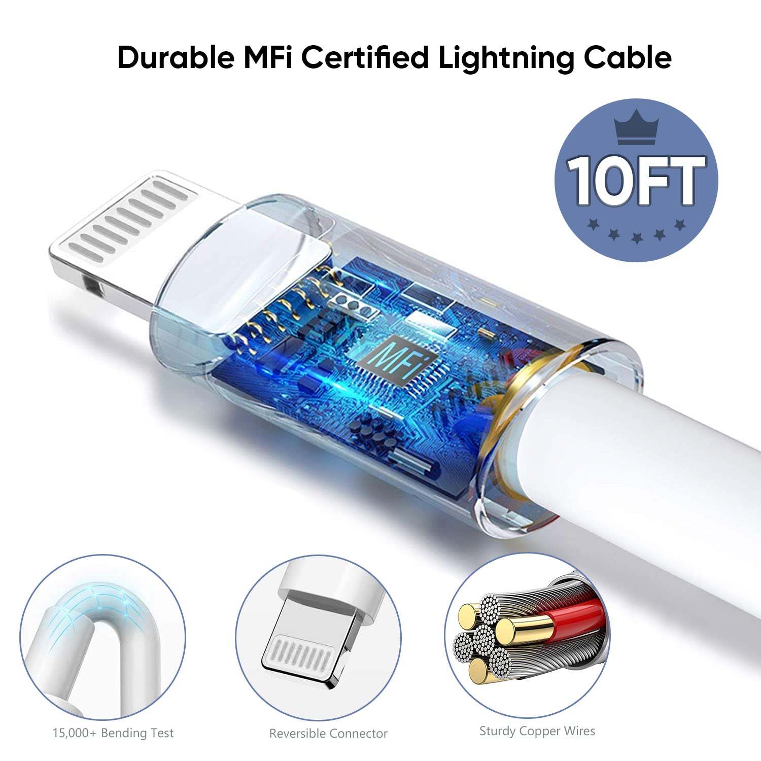 Iphone Fast Charger,Extra Long Fast Charger Iphone 10Foot Usbc To Lightning 3Pack[Apple Mfi Certified]Iphone Charger Pd Type C Q