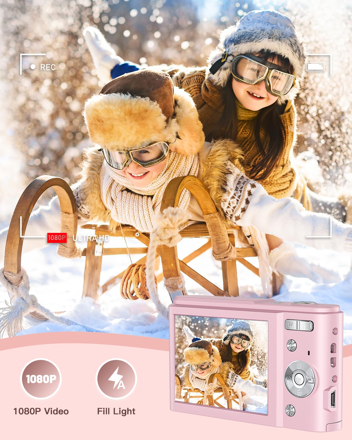 Digital Camera, Kids Camera 1080P 36Mp Video Camera With Two Batteries, Time Stamp Antishake 16X Zoom, Compact Portable Camera C