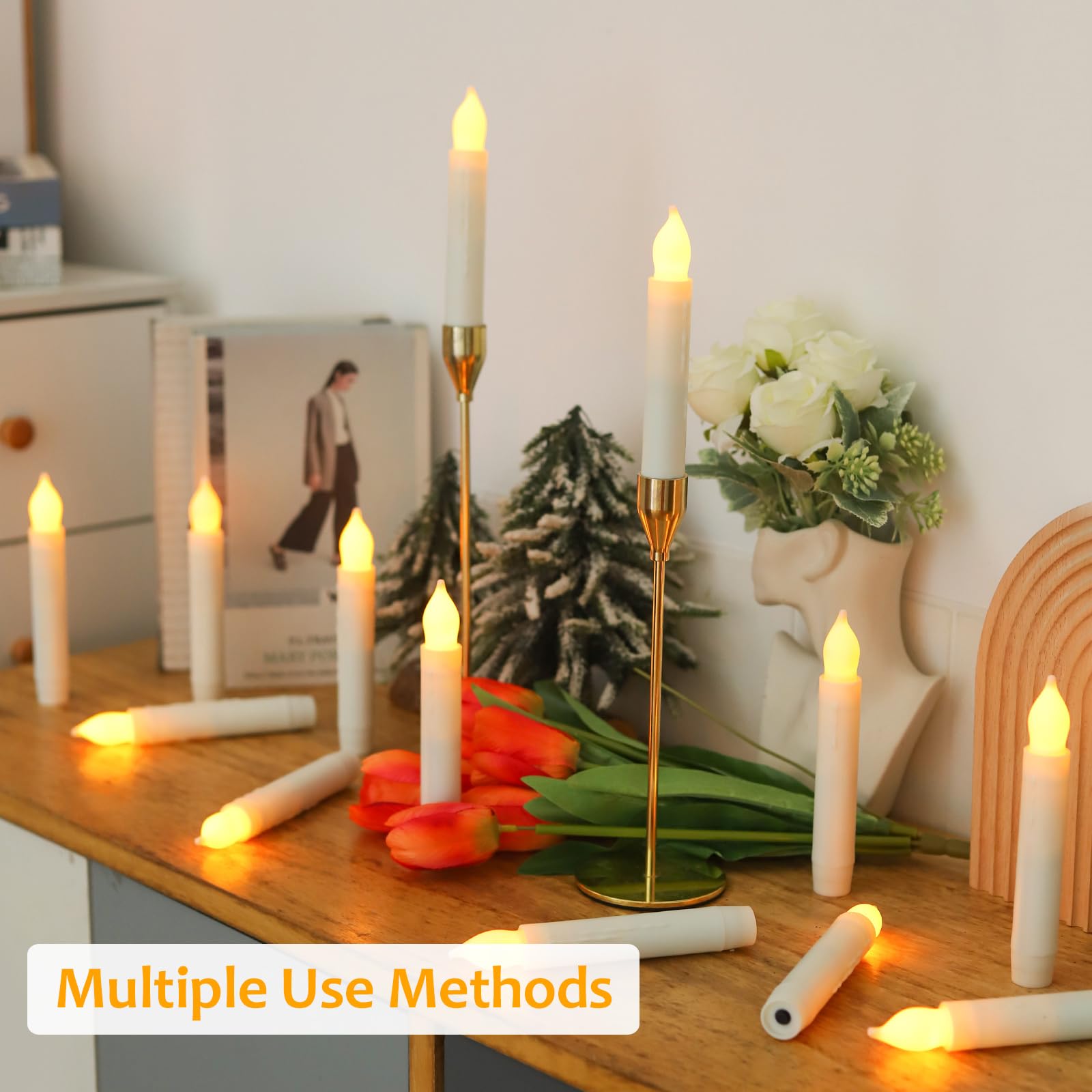 Mumchasi 24 Packs Flameless Taper Candles Battery Operated Candlestickes Electric Led Candles Flickering Christmas Candlesticks