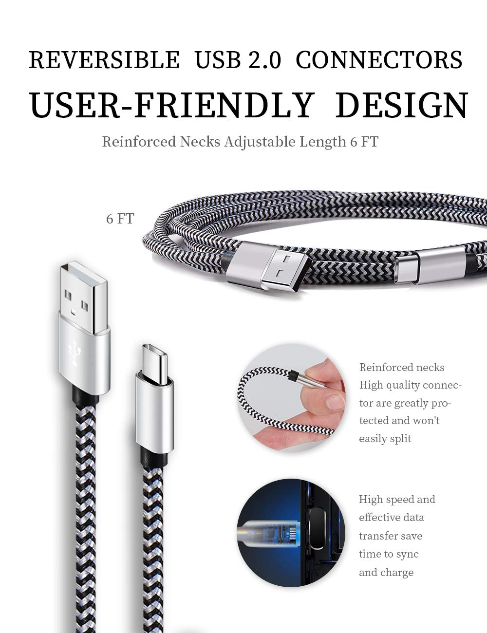 Teeind Usb Type C Cable Fast Charging, Tpc001 5 Pack(6Ft 3A) Braided C Charger Cables Compatible With Samsung S10E/Note 9/S10/S9/S8 Plus/A80/A50/A20