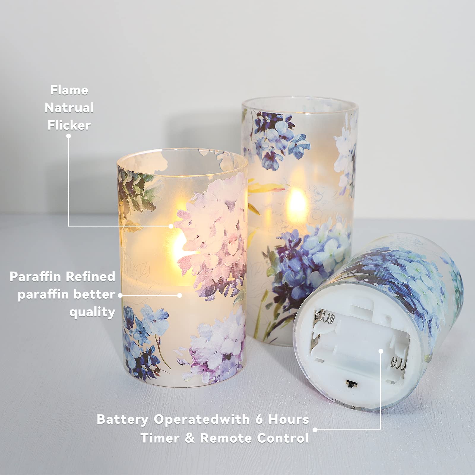 Gorge Moment Blue Violet Hydrangea Flameless Candles Led Flicker With Remote Dim Love Theme Summer Spring Decorative Glass Decor