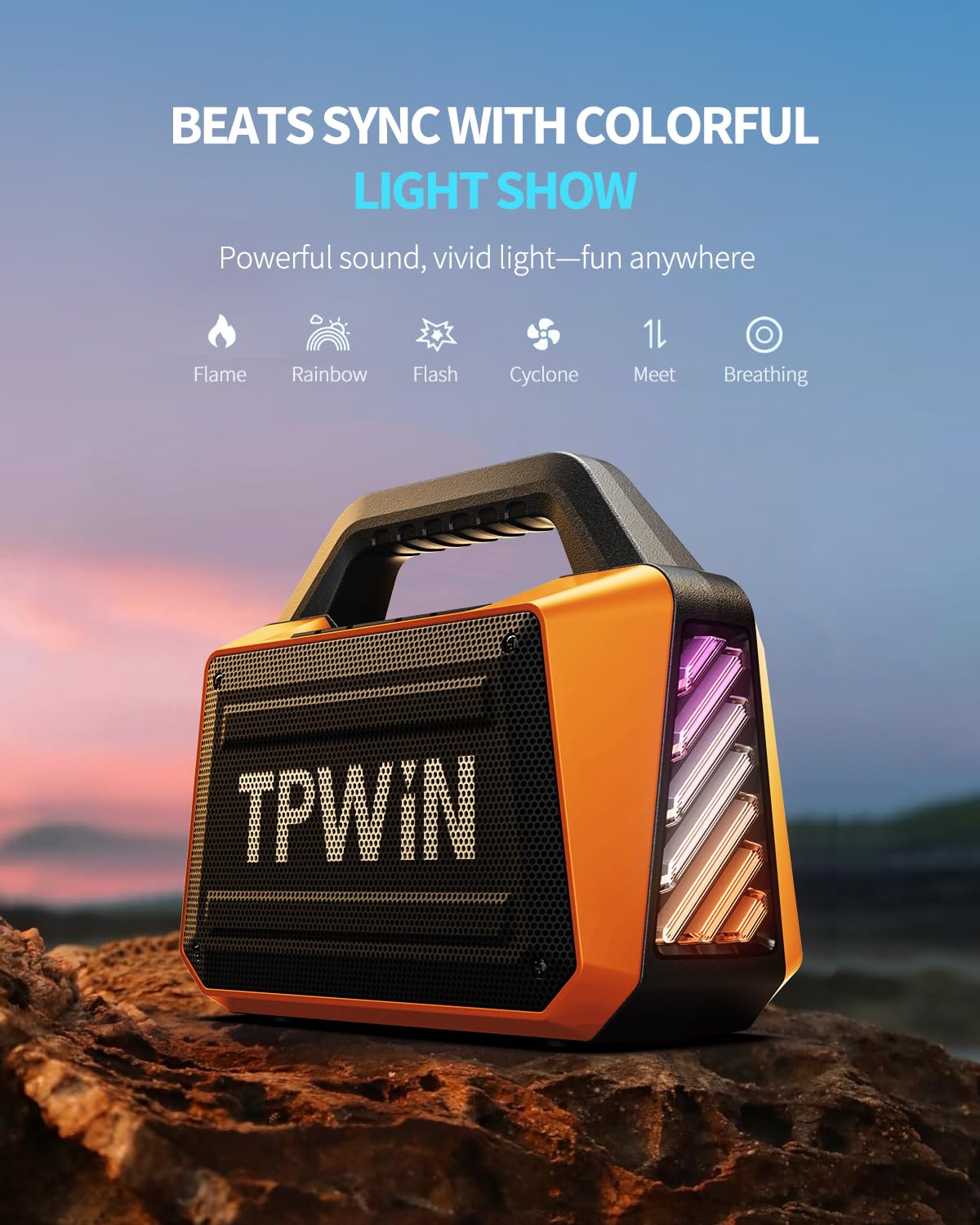 Tpwin Bluetooth Speaker - 80W Loud, Rugged Outdoor Speakers, Ipx6 Waterproof, 20H Playtime, Deep Bass, Lightshow, Tws, Bt 5.3 Wi