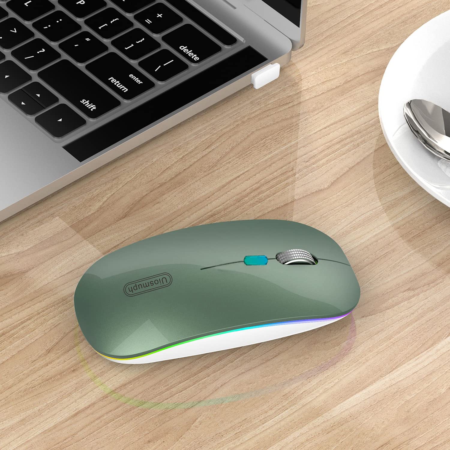 Uiosmuph Led Wireless Silent Mouse, G12 Slim Rechargeable, 2.4G Portable Usb Optical Computer Mice With Usb Receiver And Type C