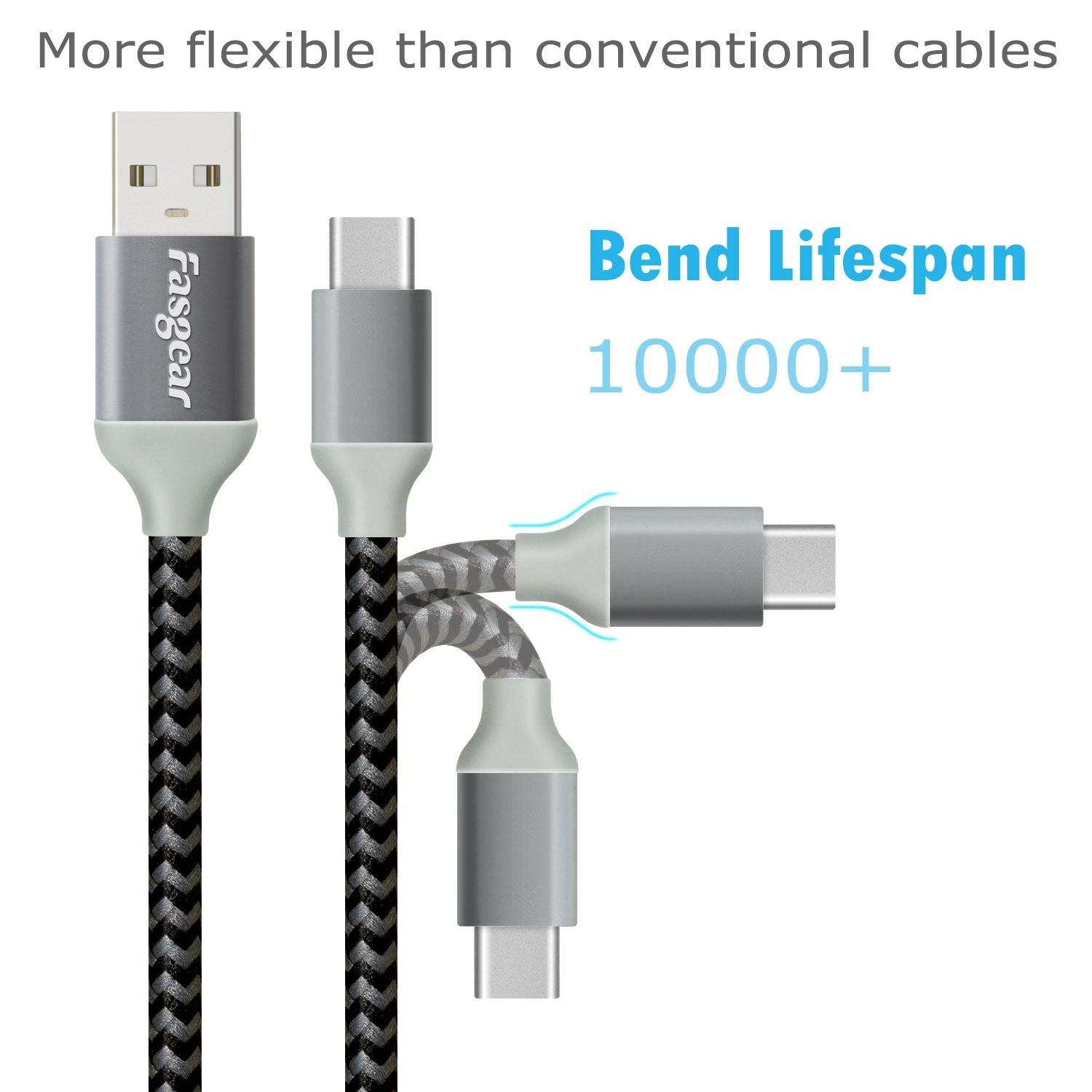 Fasgear Usb C To Usb A Cables 10Ft 2 Pack Long 3A Fast Charging Type C 2.0 Charger Cable Braided Compatible With Galaxy S21 Plus