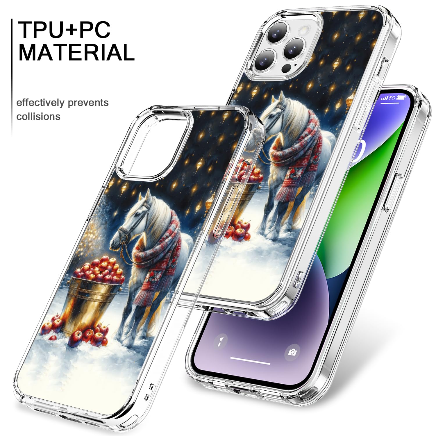 Bicol Christmas Phone Case For Iphone 12 Pro Max With Screen Protector And Camera Lens Protector - Clear Acrylic Shockproof Prot