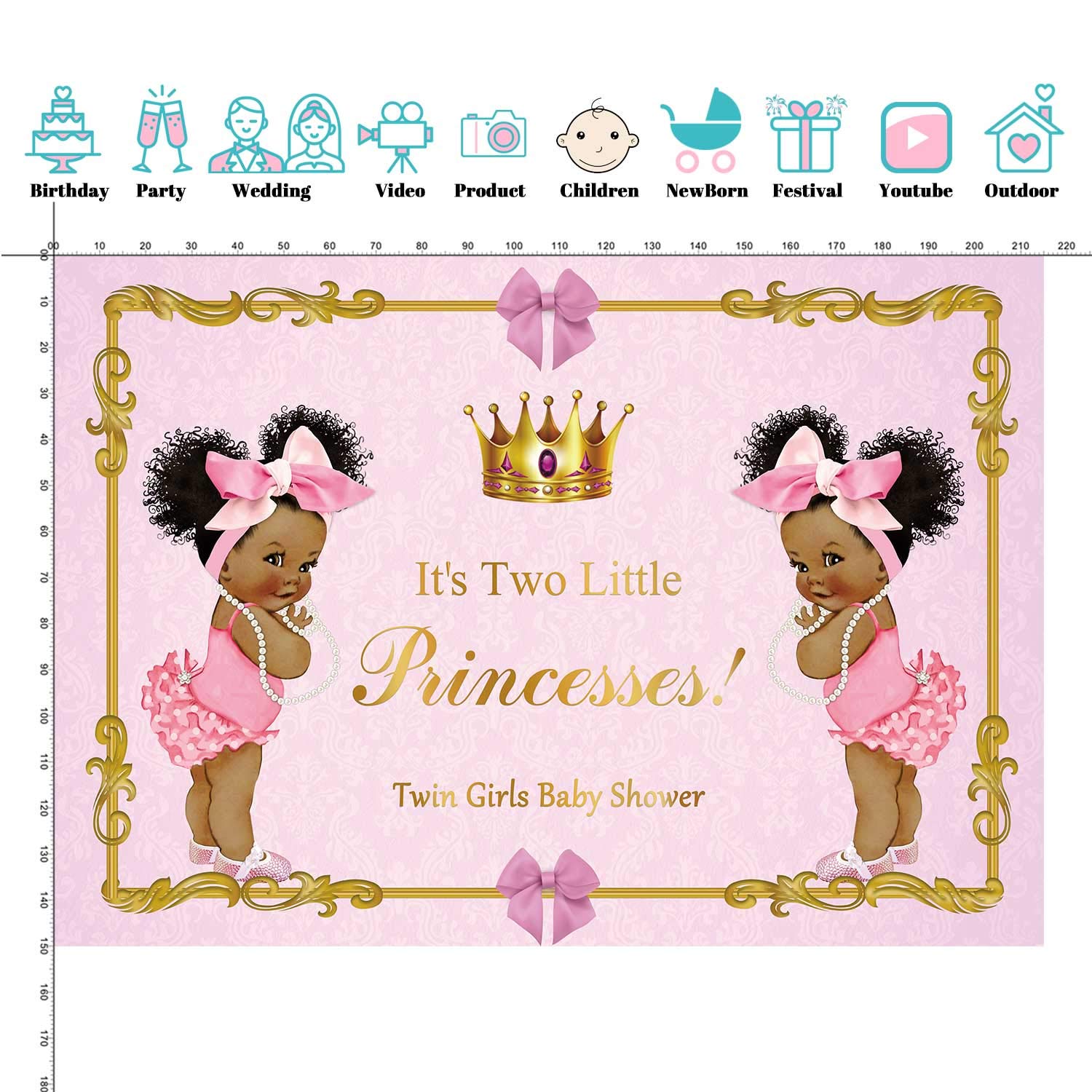 Seekpro 7X5Ft Little Princess Black Baby Shower Pink Backdrop Twin Girls Baby Shower Party Banner Decoration Backdrops Royal Blu