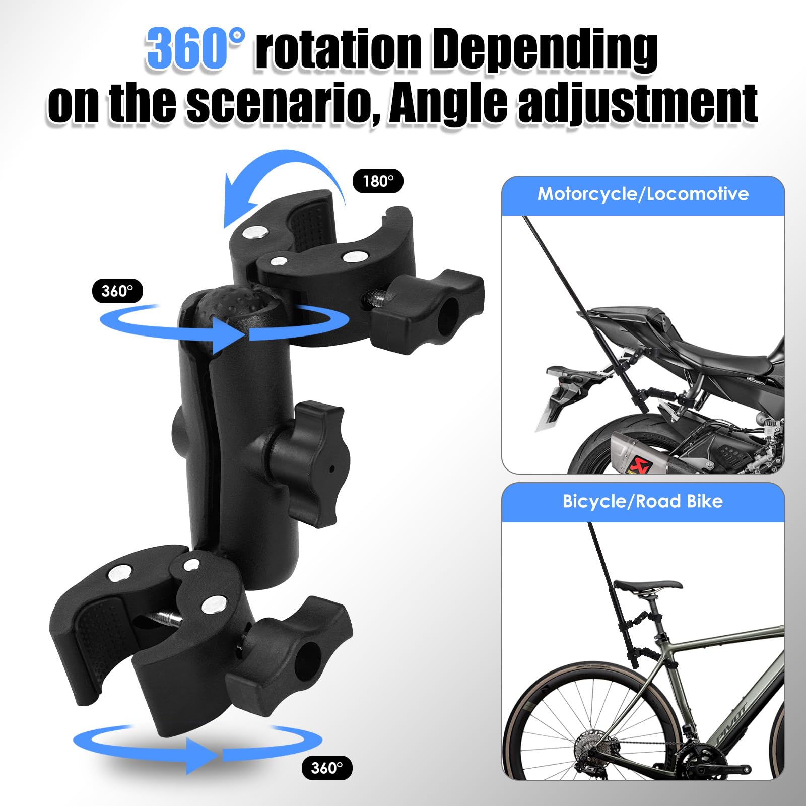 Kalofaye Motorcycle Bike Handlebar Double Clamp Mount With Invisible Selfie Stick For Riding Tracking Shooting, Suitable For Gop