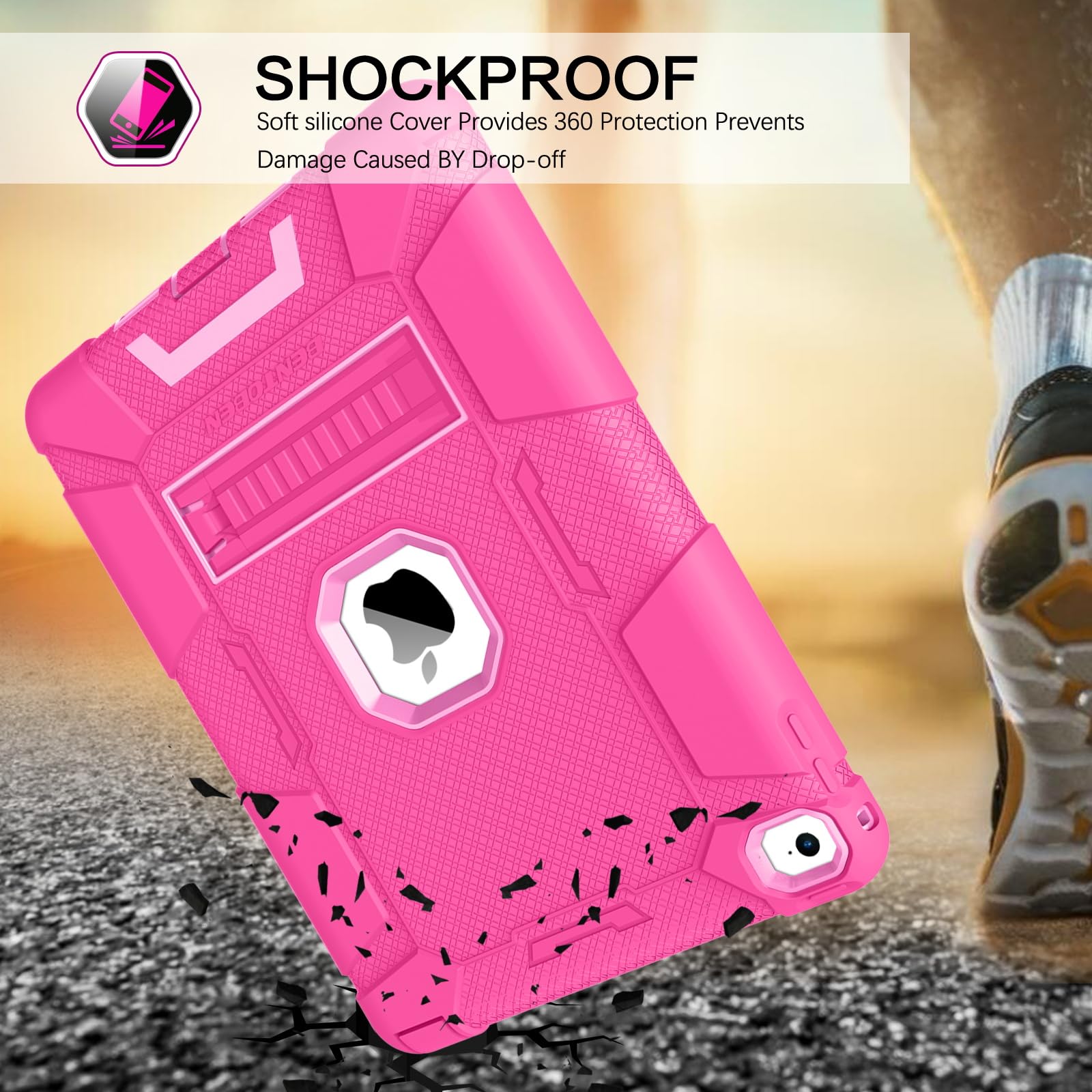 Bentoben Ipad Air 2 Case, Hybrid Shockproof With Kickstand, Hot Pink
