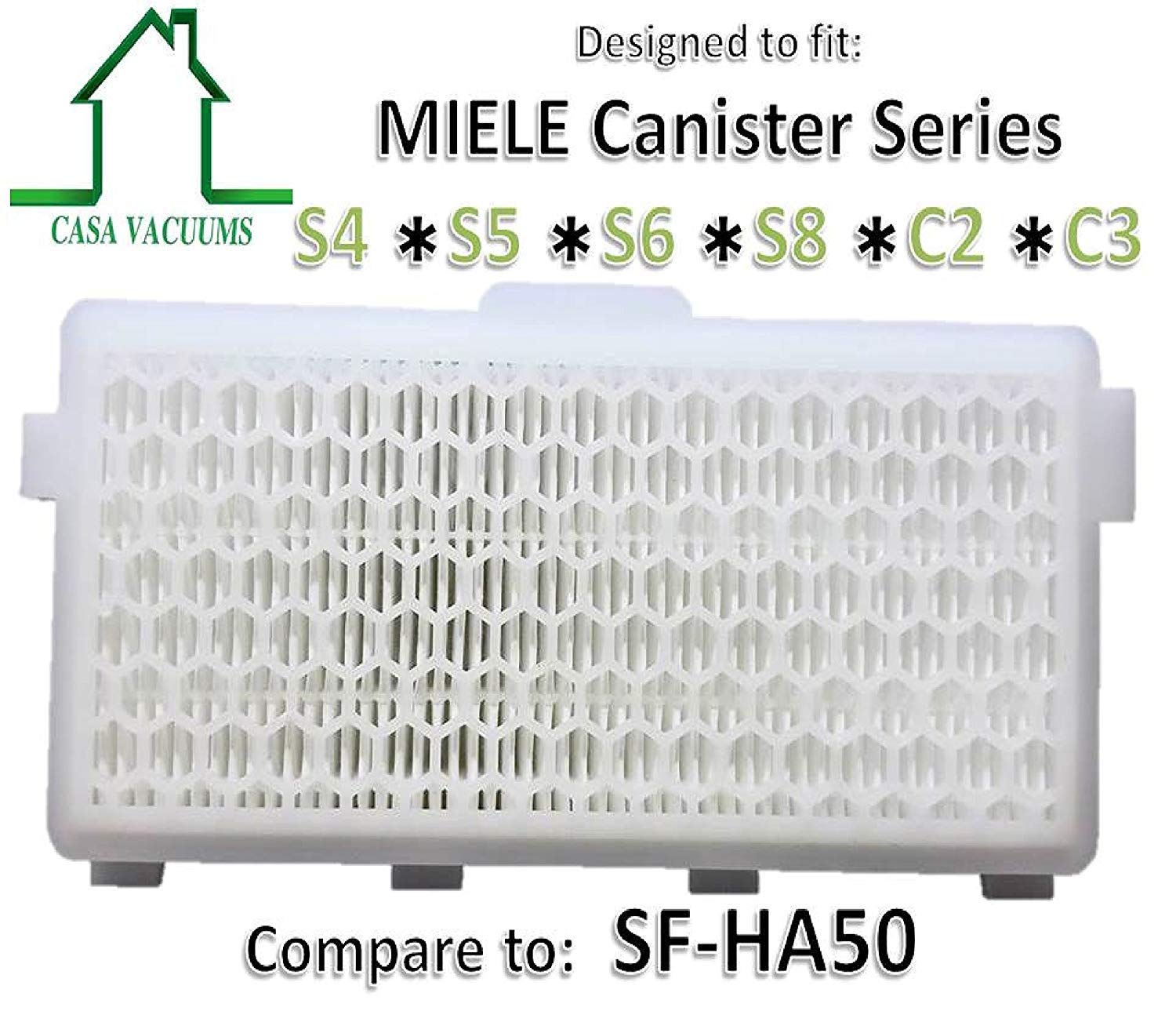 Casa Vacuums 2 Pk Miele Sf Ha50 Replacement Hepa Filters With Activated Carbon. Fits S4000, S5000, S6000, S8000, C2 And C3 Serie