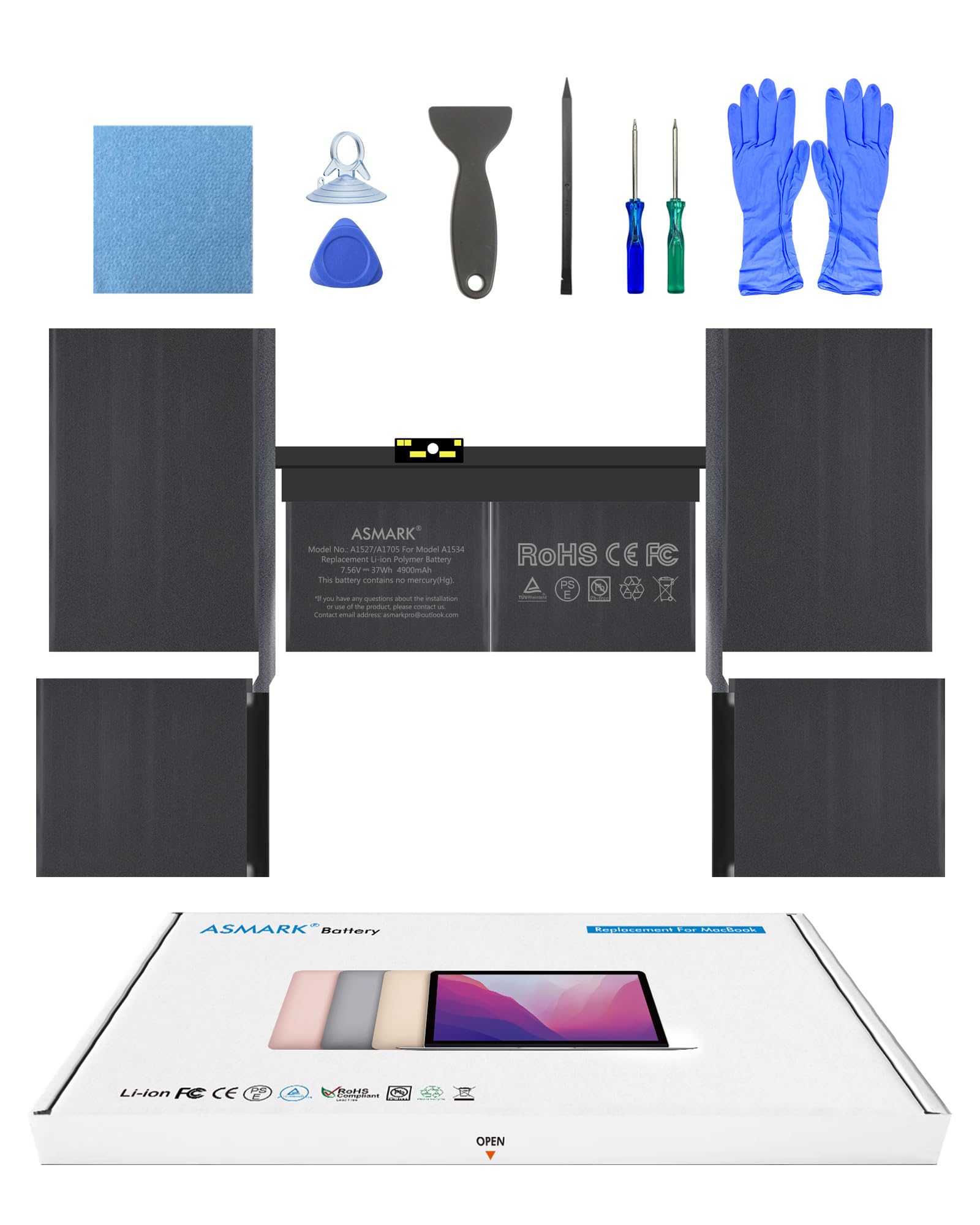 Asmark Battery Replacement For Macbook A1534 (2015, 2016, 2017) 12 Inch A1527/A1705 Battery