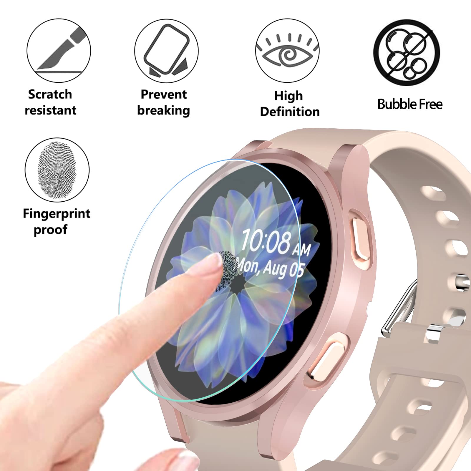 2+2 Pack Case Compatible With Samsung Galaxy Watch 5 Galaxy Watch 4 40Mm Screen Protector, Hasdon Ultra Thin Shockproof Hard Pc