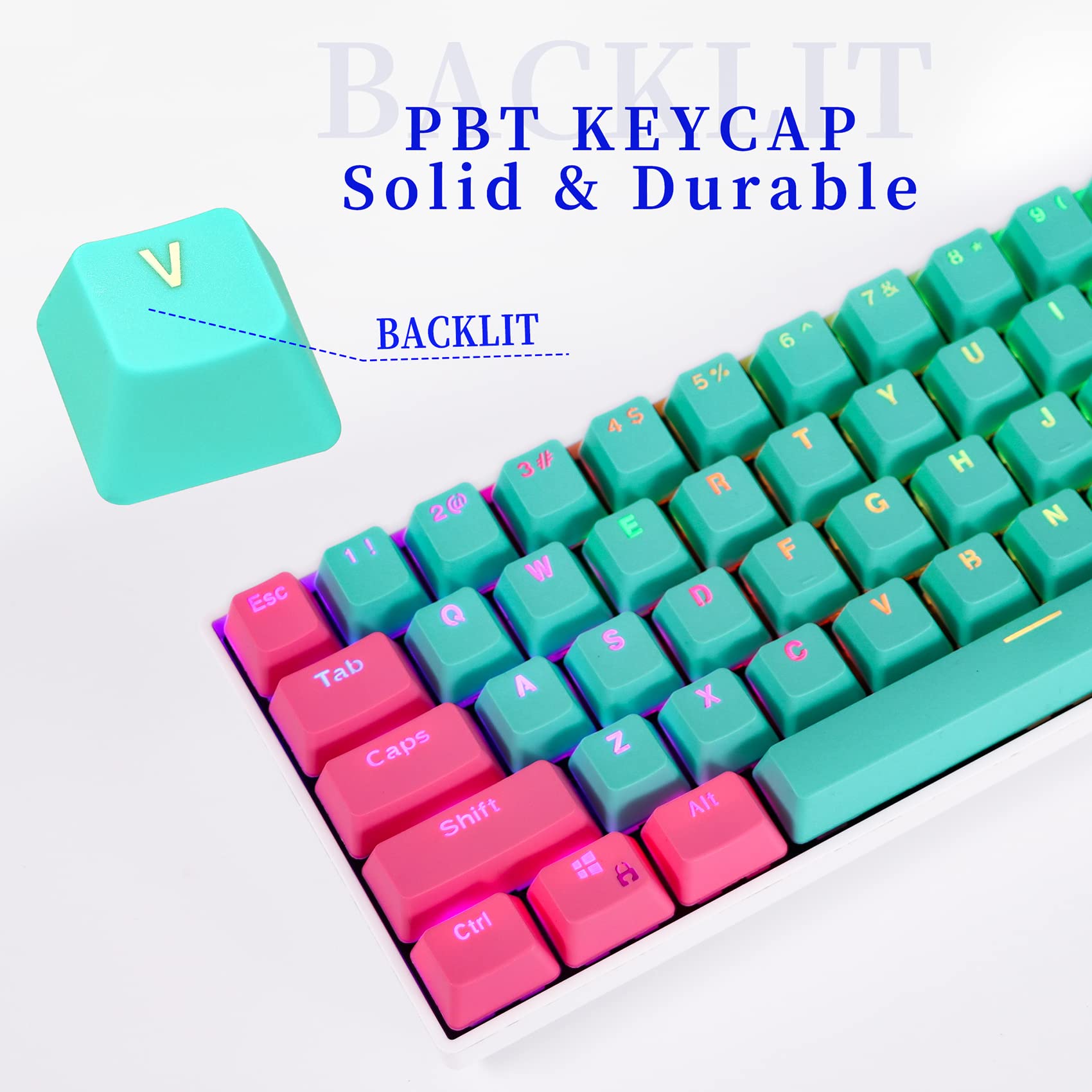 Guffercty Kred Pbt Keycaps 60 Percent With 6.25U Spacebar Oem Profile For Cherry Mx Switch Mechanical Gaming Keyboard (Miami V2)