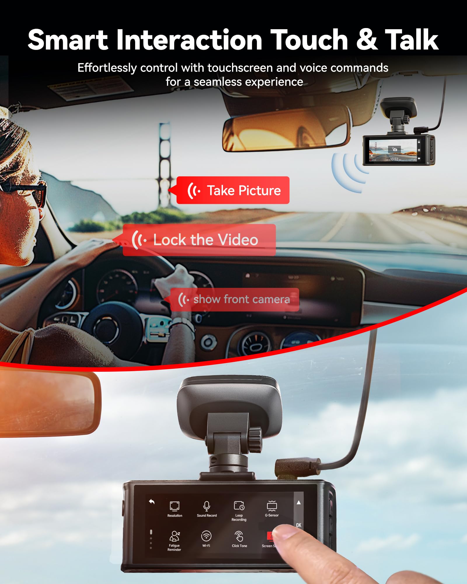 Redtiger 4K Hdr Dash Cam Front And Rear, Starvis 2 Sensor, 5.8Ghz Wifi App, 3.18'' Touchscreen, Voice Control, 128G Card Include