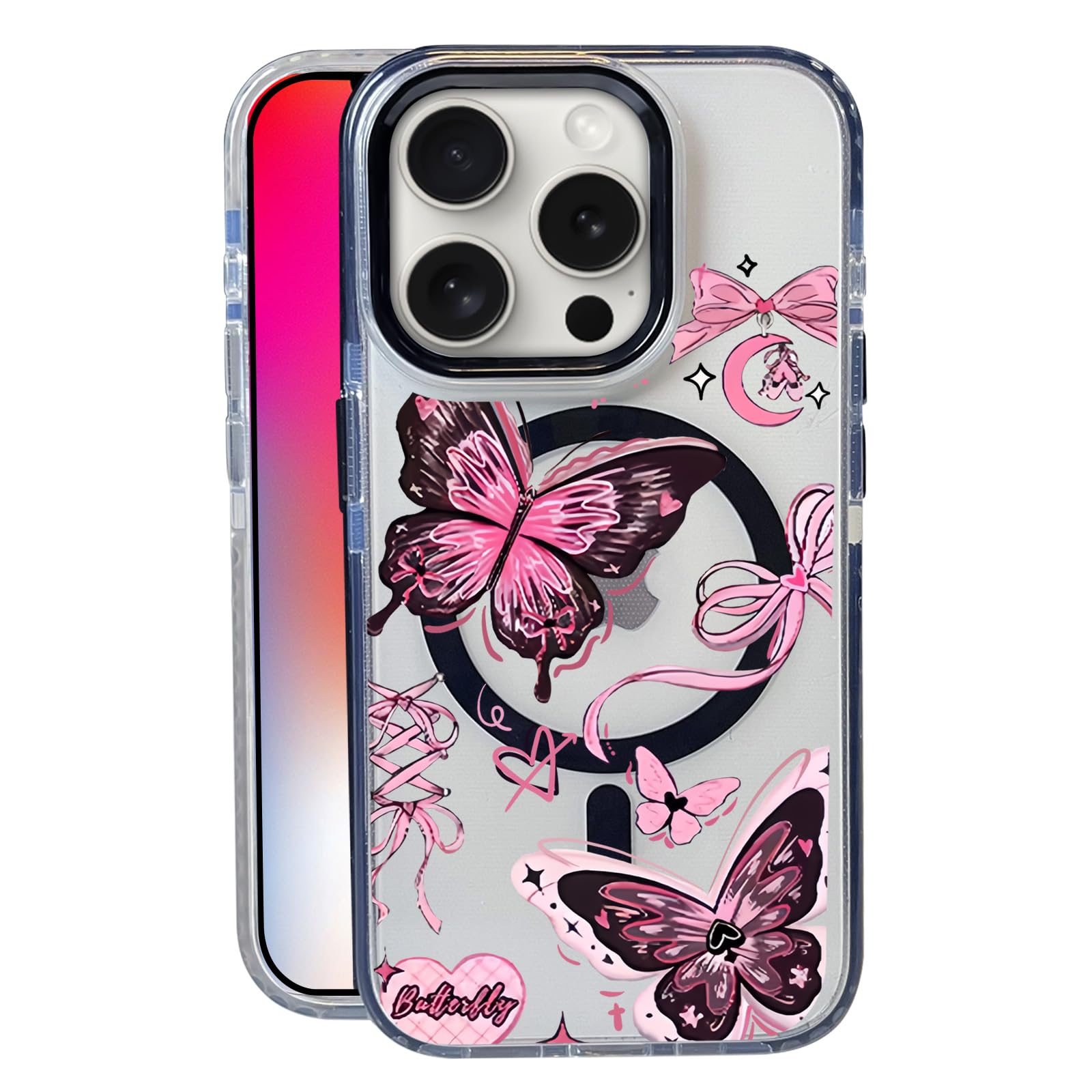 Nimeey Butterfly Bow for iPhone 13 Pro Case,MagSafe Compatible,Matte Soft Slim Shockproof Cover,Anti-Fingerprint,Anti-Yellowing,
