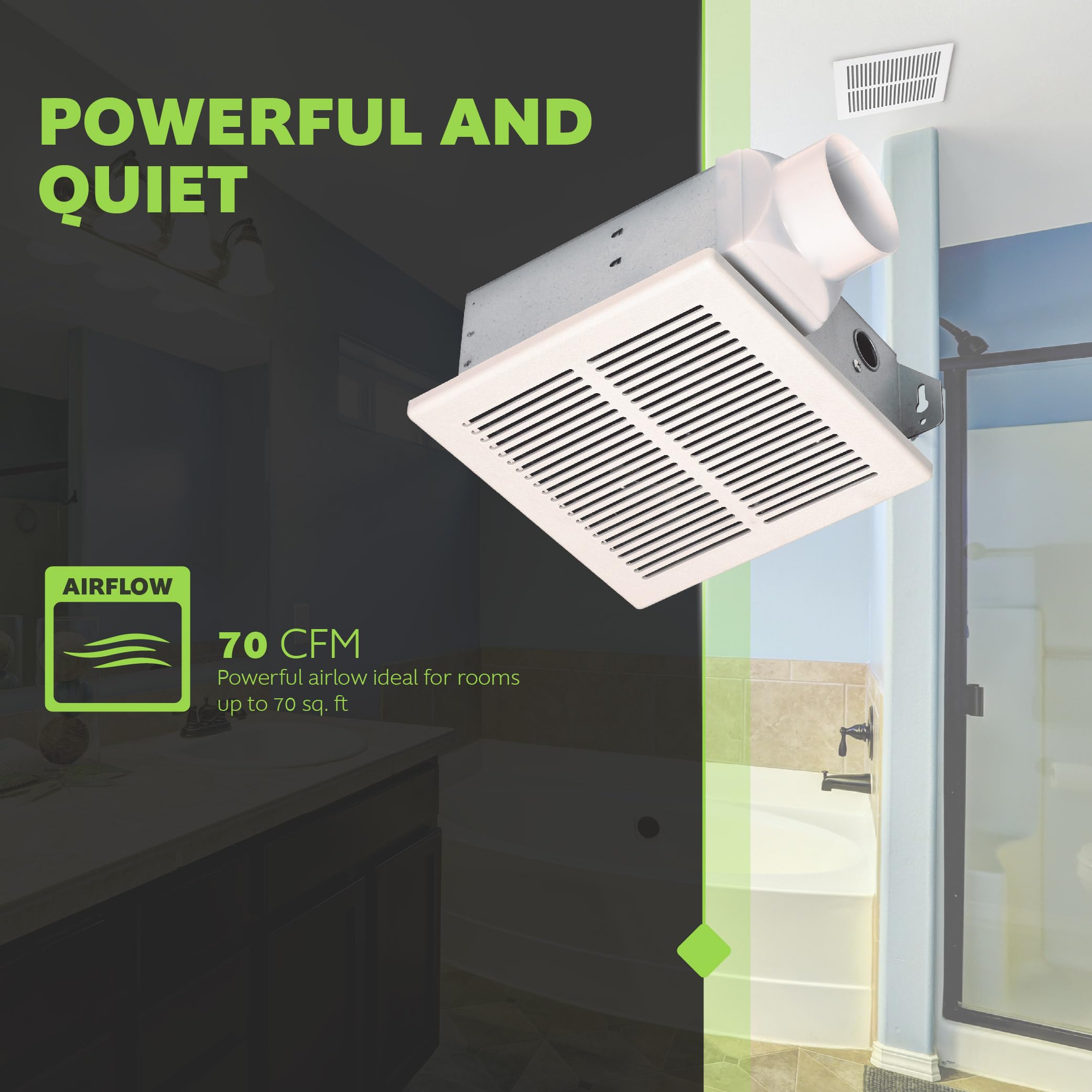 Homewerks 299650 Bathroom Fan Ceiling Mount Exhaust Ventilation, 4.0 Sones, 70 Cfm, White