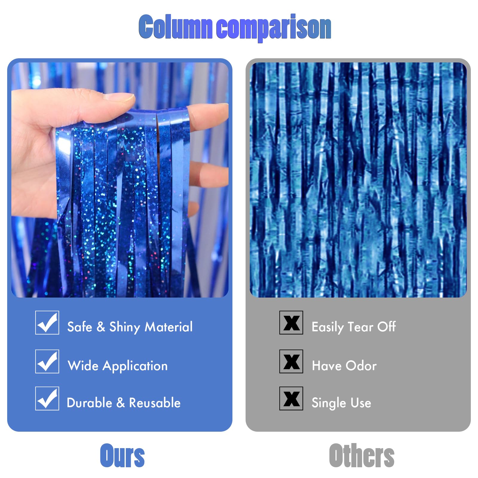 Canrevel 2 Pack 3.3X8.2 Feet Blue Foil Fringe Backdrop Curtains, Glitter Tinsel Streamers Birthday Party Decorations, Fringe Bac