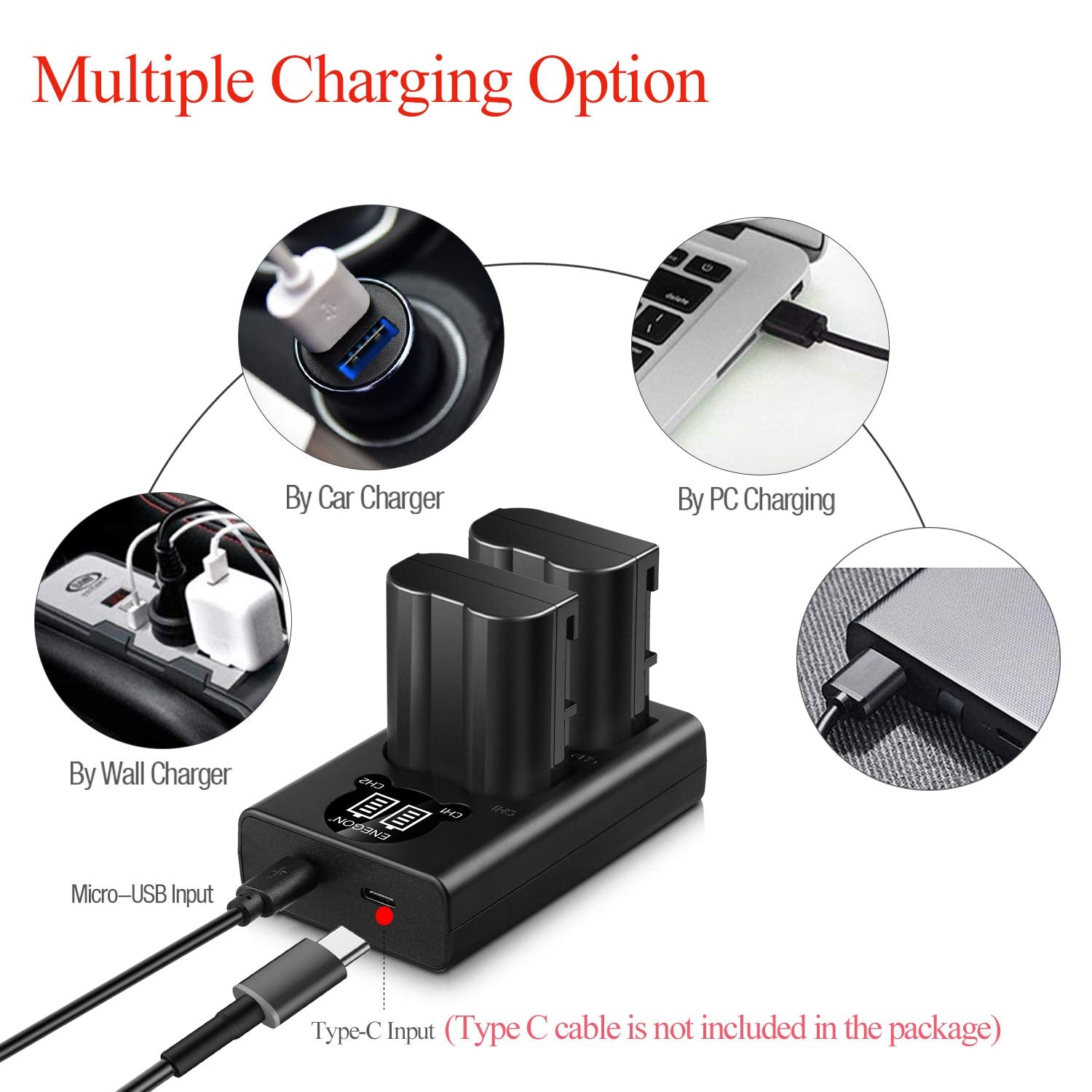 Enegon En El15C En El15A /B Batteries (2 Pack) And Smart Led Dual Charger Kit For Nikon Zf Z6,Z7 Z8 D7500 D7000, D7100, D7200 D5