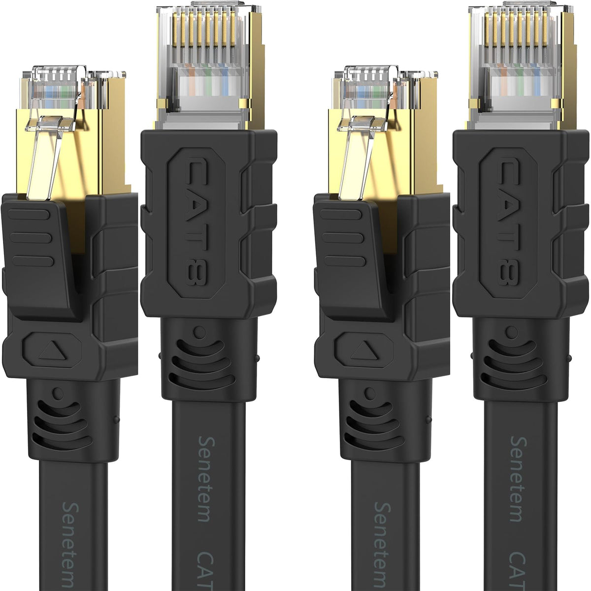 Senetem Cat 8 Ethernet Cable 10Ft 2 Pack, High Speed 40Gbps 2000Mhz Flat Internet Network Patch Cord, Rj45 Shielded Outdoor & In