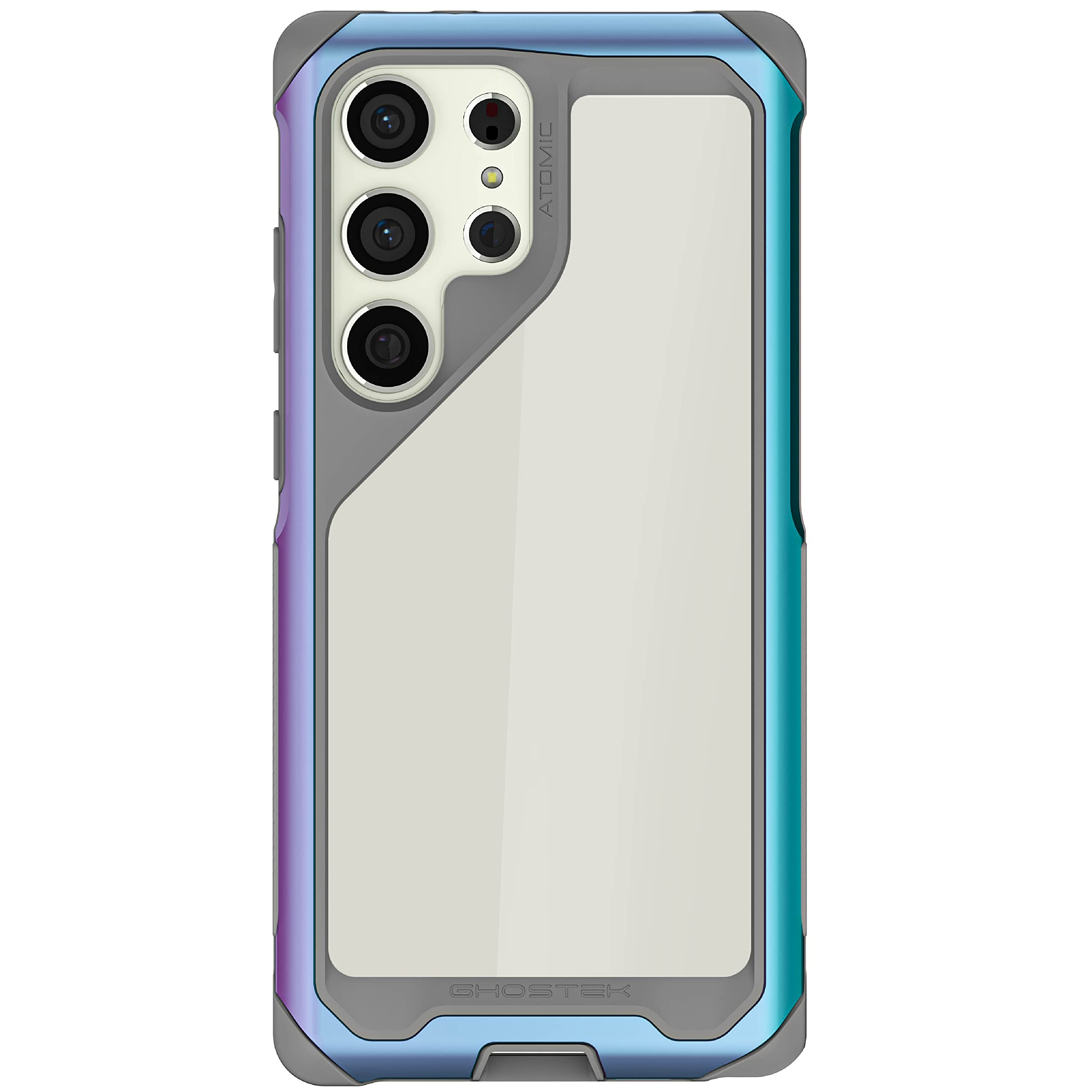 Ghostek ATOMIC slim Samsung Galaxy S23 Ultra Phone Case with Clear Back and Iridescent Aluminum Bumper S-Pen Stylus Cutout Shock