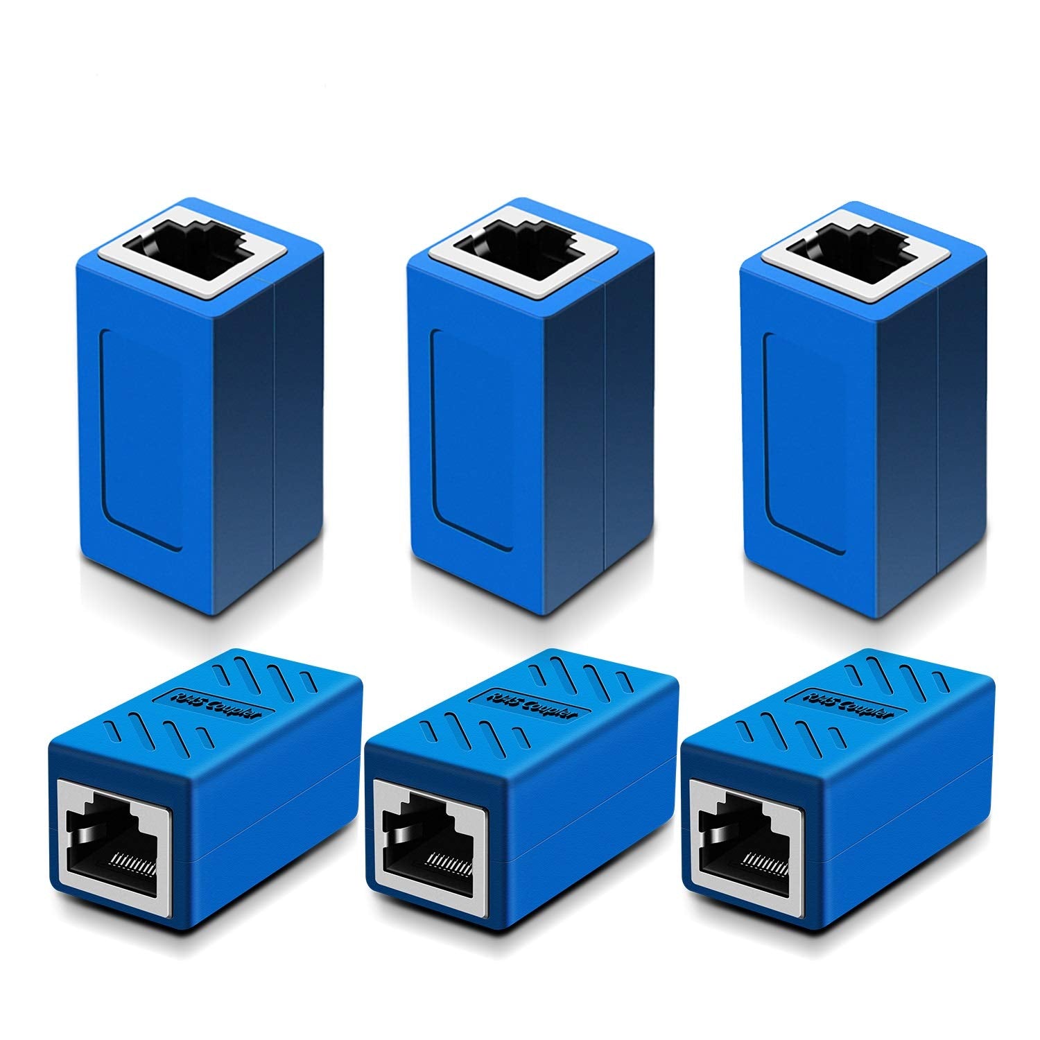 Y.D.F Rj45 Coupler In Line Cat 7/Cat 6/Cat 5E Ethernet Cable Extender Adapter Female To Female (Rj45 Coupler Blue 6 Pack)