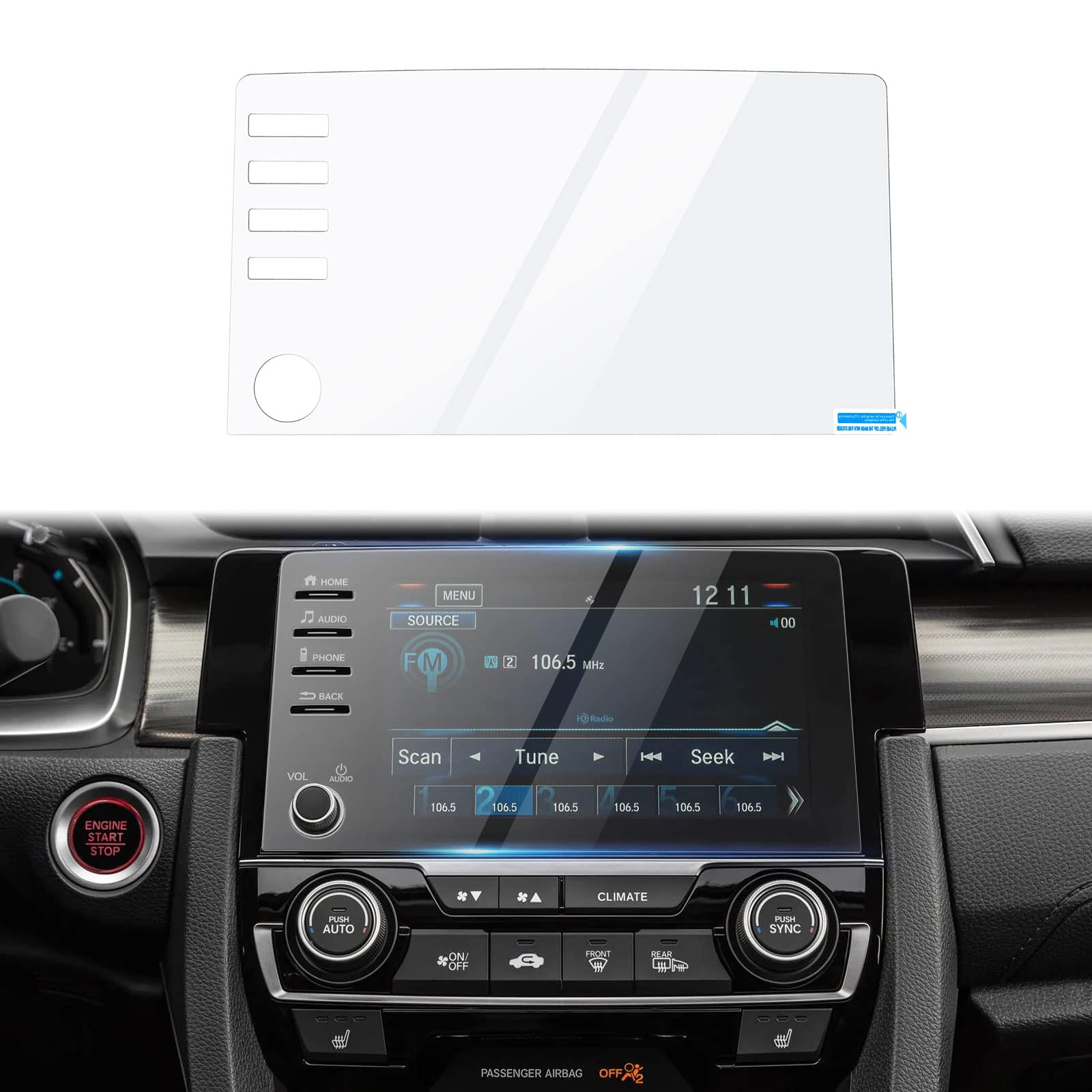 Autorder Custom Fit For Screen Protector 2019 2021 Honda Civic Lx Ex Touring Si Ex L 4 Buttons Tempered Glass 9H Navigation Touc