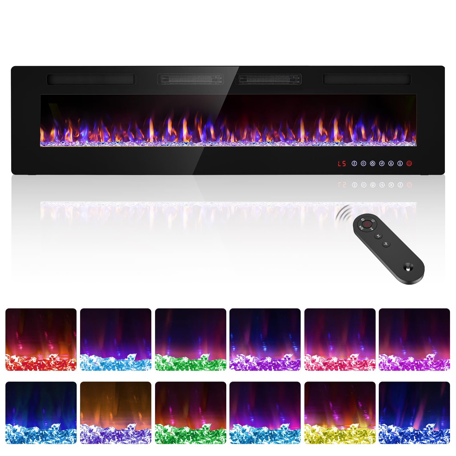 72    Recessed And Wall Mounted Fire Places Electric Fireplace With Remote Control, Toucn Screen
