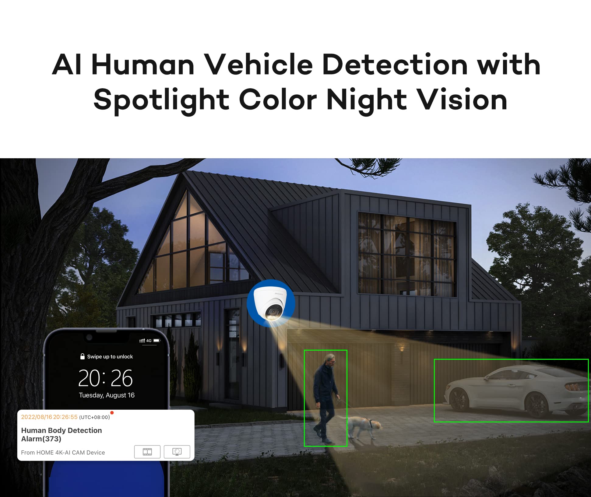 Onwote 2 Way Audio Wired 4K Poe Security Camera System, Ai Human Vehicle Detection Trigger Color Night Vision, 4* 8Mp 125� Wide View Angle Ip Cameras, 8 Channel Nvr 2Tb, Two Way Talk Cctv Kit For Home