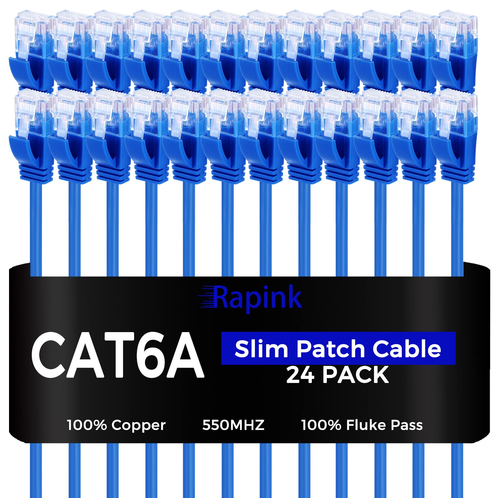 Rapink Cat6A 3Ft Ethernet Cables (24 Pack)   Slim, 10G Support, Snagless, Flexible With Gold Plated Connectors