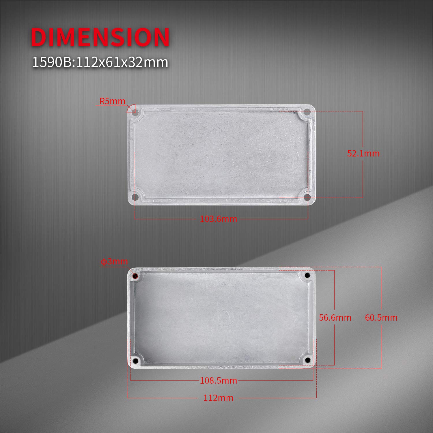 Daiertek 5Pcs 1590B Guitar Pedal Enclosure Aluminum Diecast Stomp Box Case 112X61X32Mm Toggle Switch Box