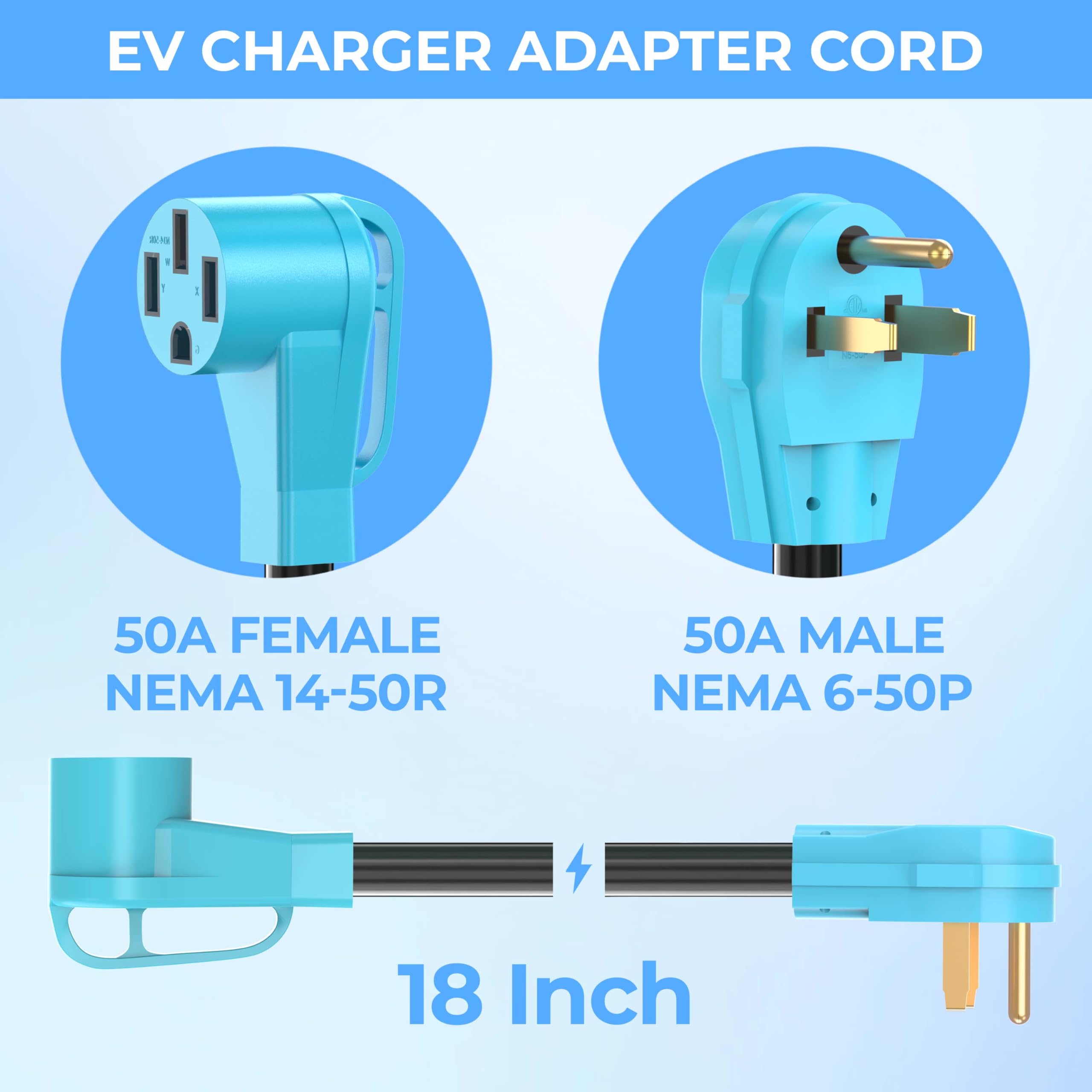 Circlecord Nema 6 50P To 14 50R Ev Charger Adapter Cord For Level 2 Ev Charging, 180 Degree Bent Design With Grip Handle, Heavy