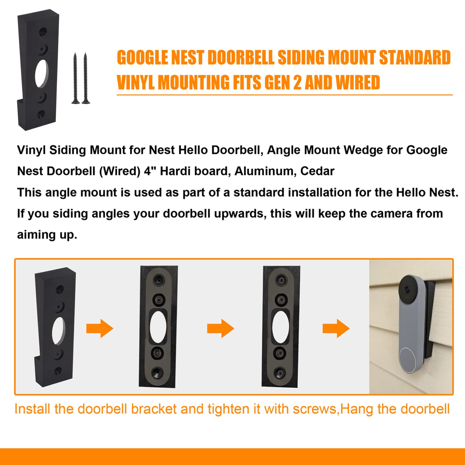 Doorbell Vinyl Siding Mount Angle Adjustment Wedge, For Google Nest Doorbell Siding Mount Fits Gen 2 And Wired, Solve The Proble