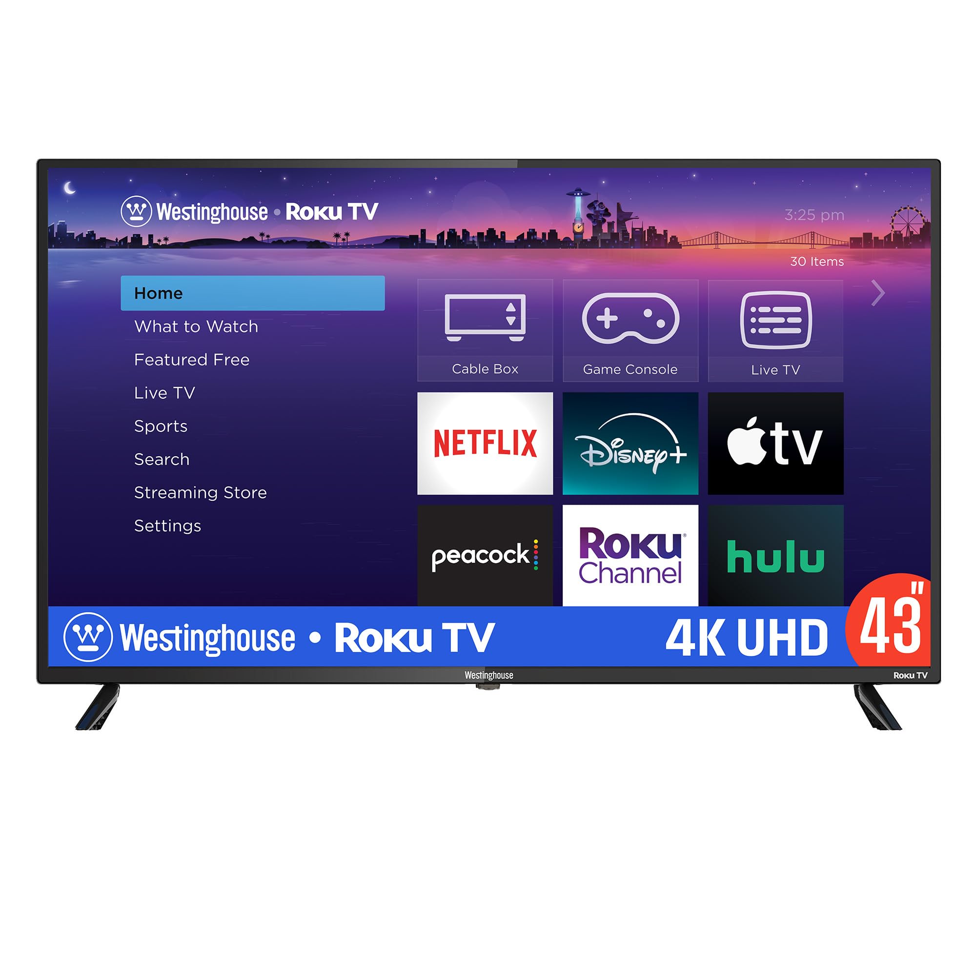 Westinghouse Roku Tv   43 Inch Smart Tv, 4K Uhd Led Tv With Wi Fi Connectivity And Mobile App, Flat Screen Tv Compatible With Ap