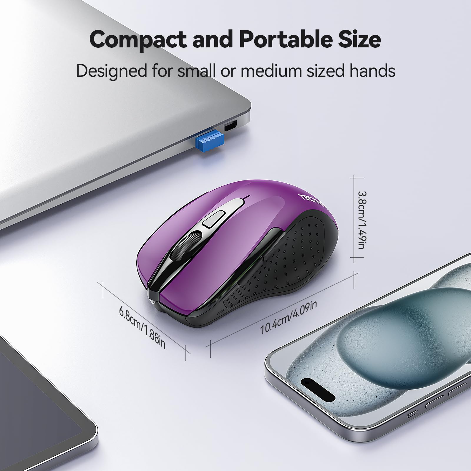 Tecknet Wireless Mouse, 2.4G Ergonomic Optical Mouse, Computer Mouse For Laptop, Pc, Computer, Chromebook, Notebook, 6 Buttons,