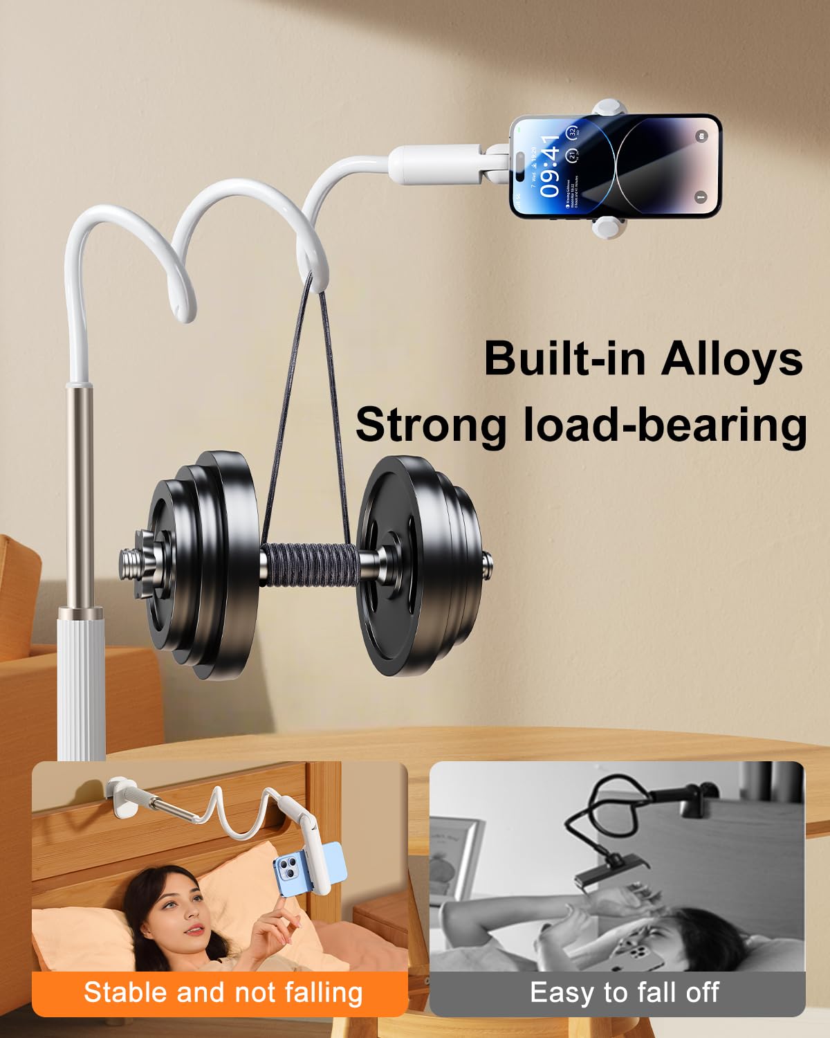 Nediea Phone Holder For Bed, Gooseneck Cell Phone Stand With Clamp Mount, 900 Rotation Overhead Lazy Bracket With Flexible Long