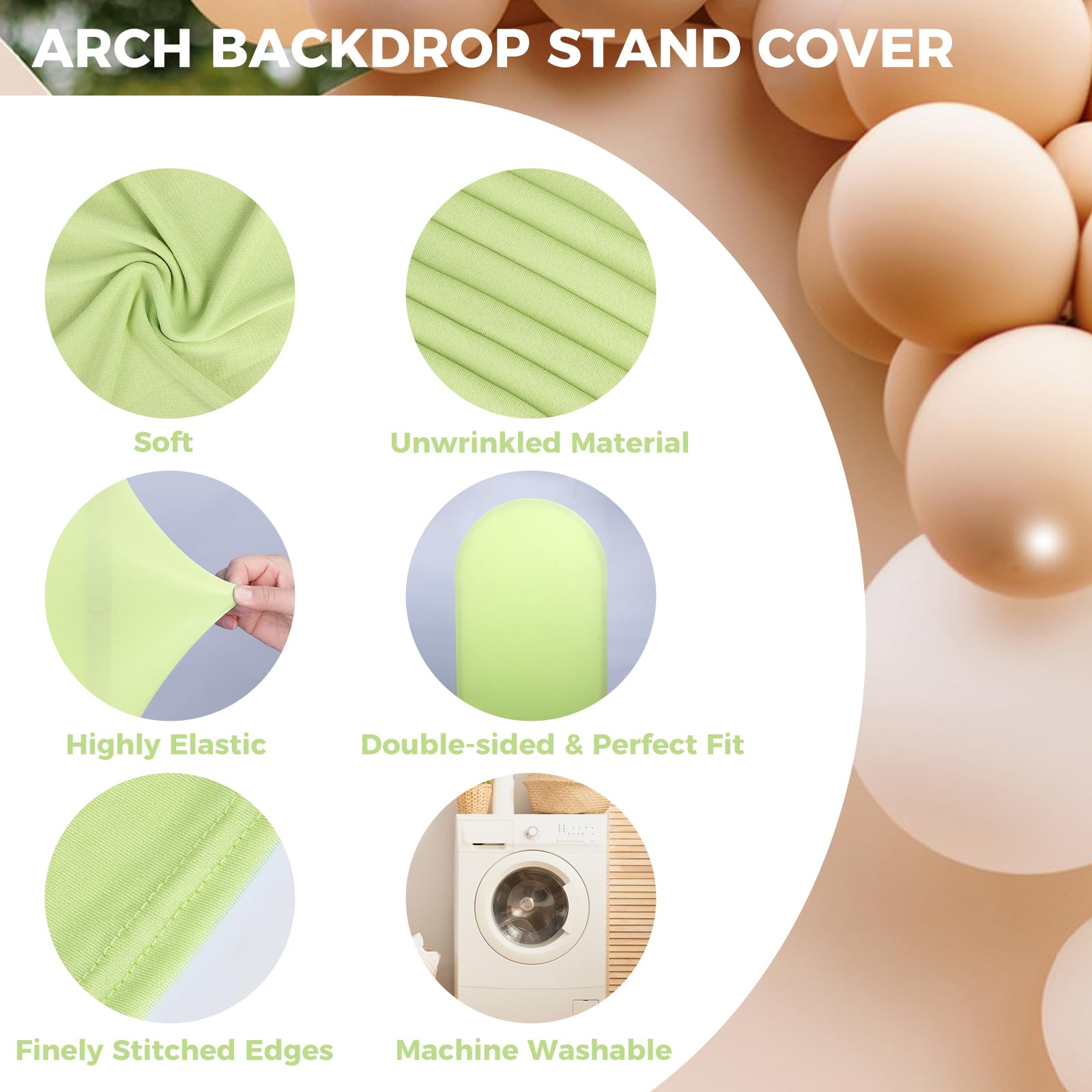 Babenest 7.2Ft Green Wedding Arch Cover, Spandex Fitted Arch Backdrop Cover For Photography, Round Top Chiara Stand Cover For Pa