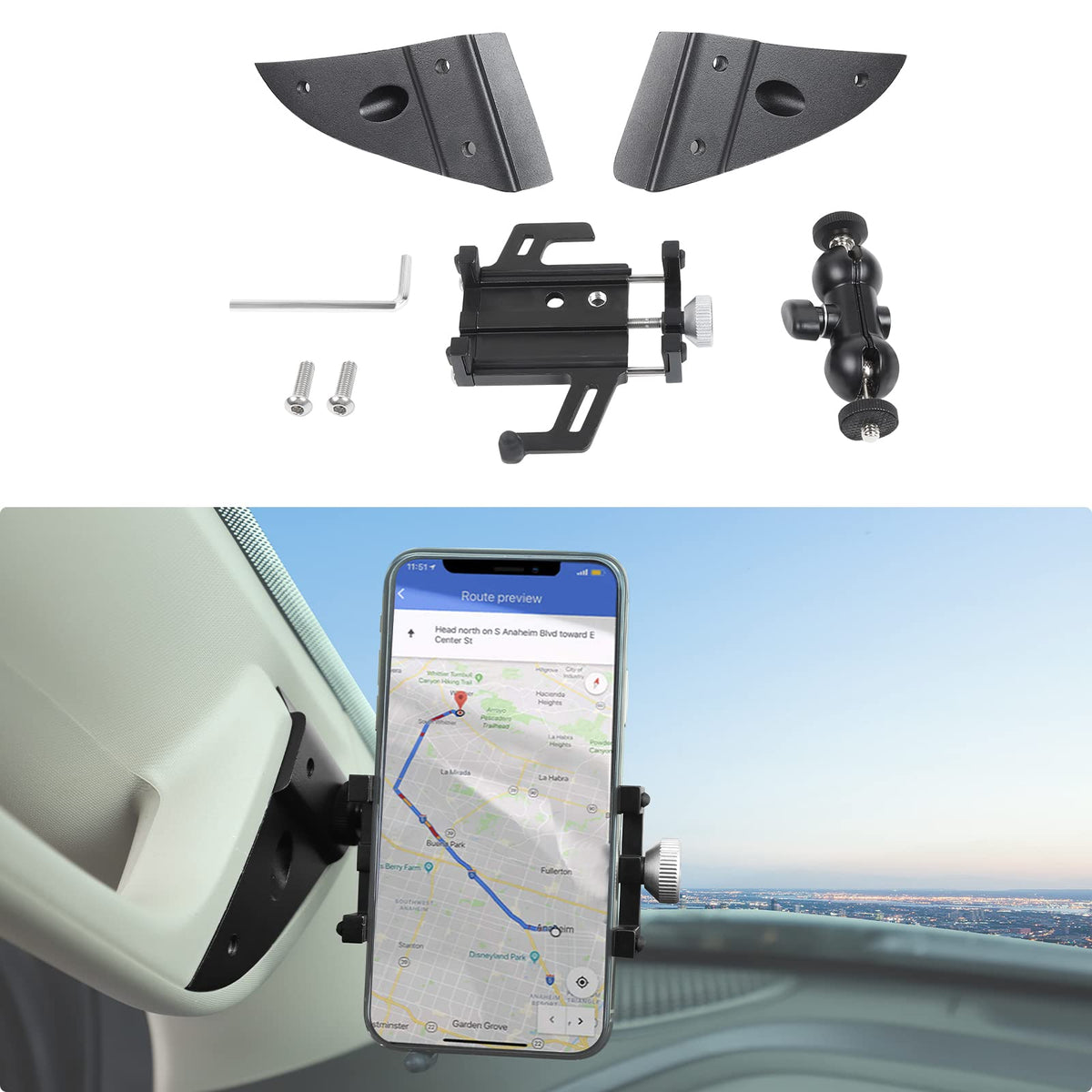 Jecar Phone Holder For Dodge Ram 1500 2018 2019 2020 2021 2022 2023 A Pillar Phone Mount Accessories (Aluminum Alloy)