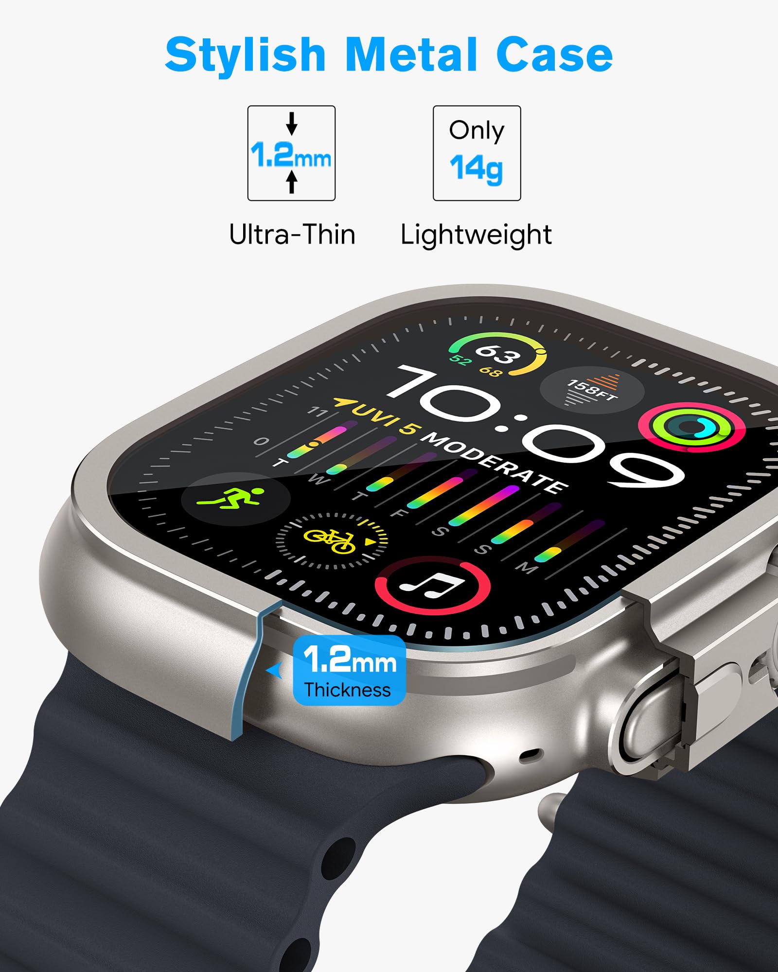 Amband Metal Case Screen Protector For Apple Watch Ultra 2/Ultra 49Mm, W3 Rugged Bumper Thin Frame With 9H Tempered Glass Film &