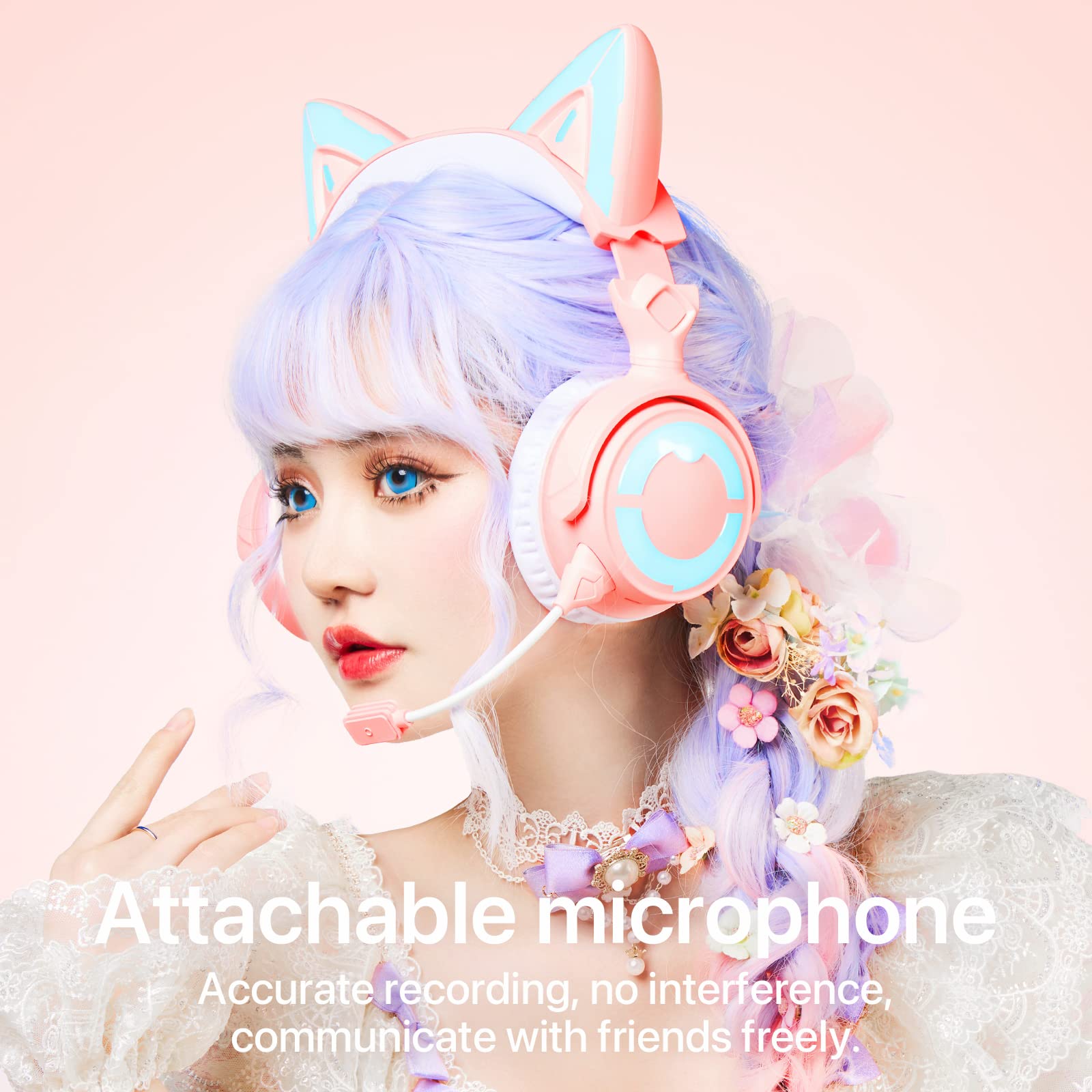 Yowu Rgb Cat Ear Headphone 4, Upgraded Wireless & Wired Gaming Headset With Attachable Hd Microphone  Active Noise Reduction, Du
