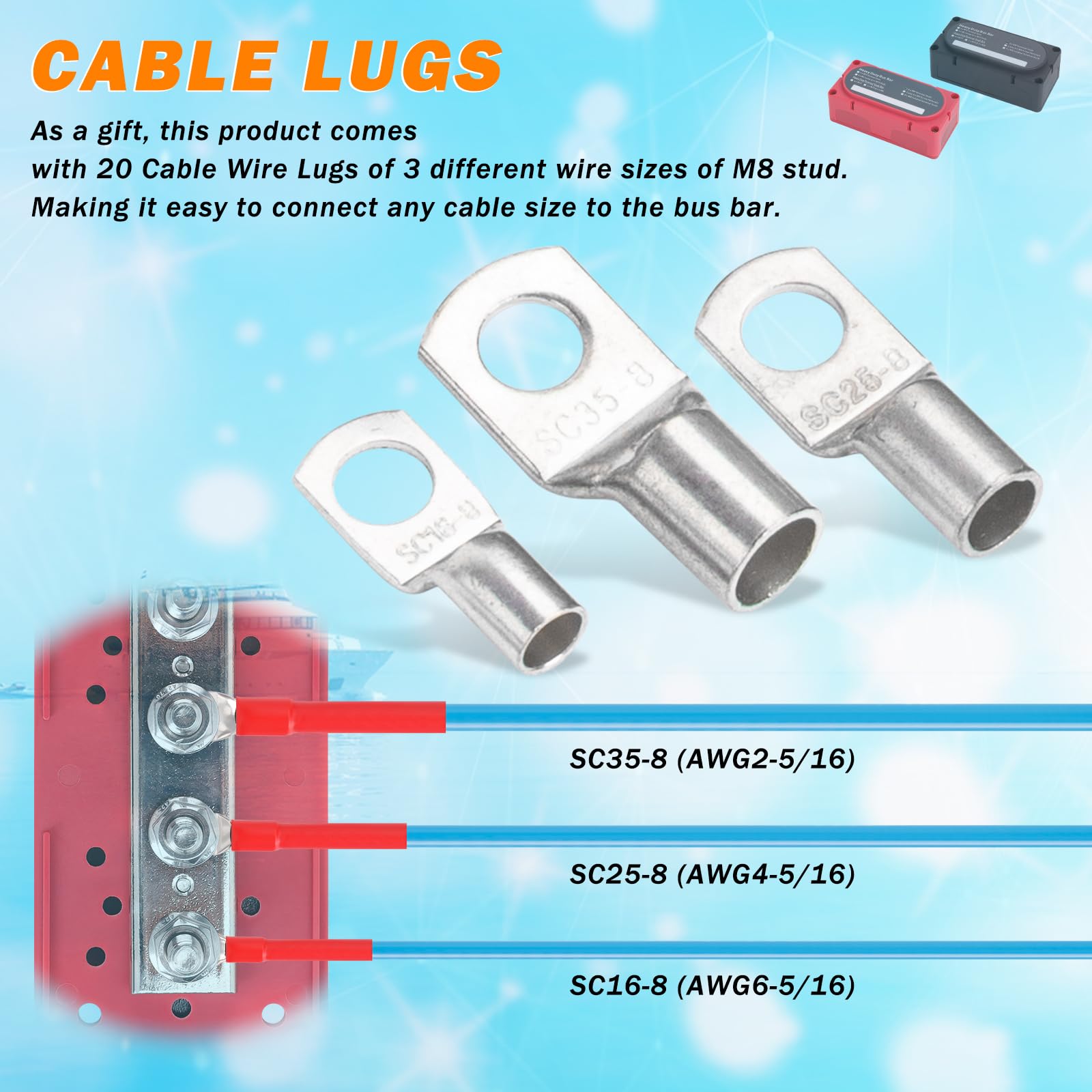300A Heavy Duty Module Bus Bar 12V 24V 48V Dc Power Distribution Block With 4 X 5/16'' (M8) Battery Terminal Distribution Block