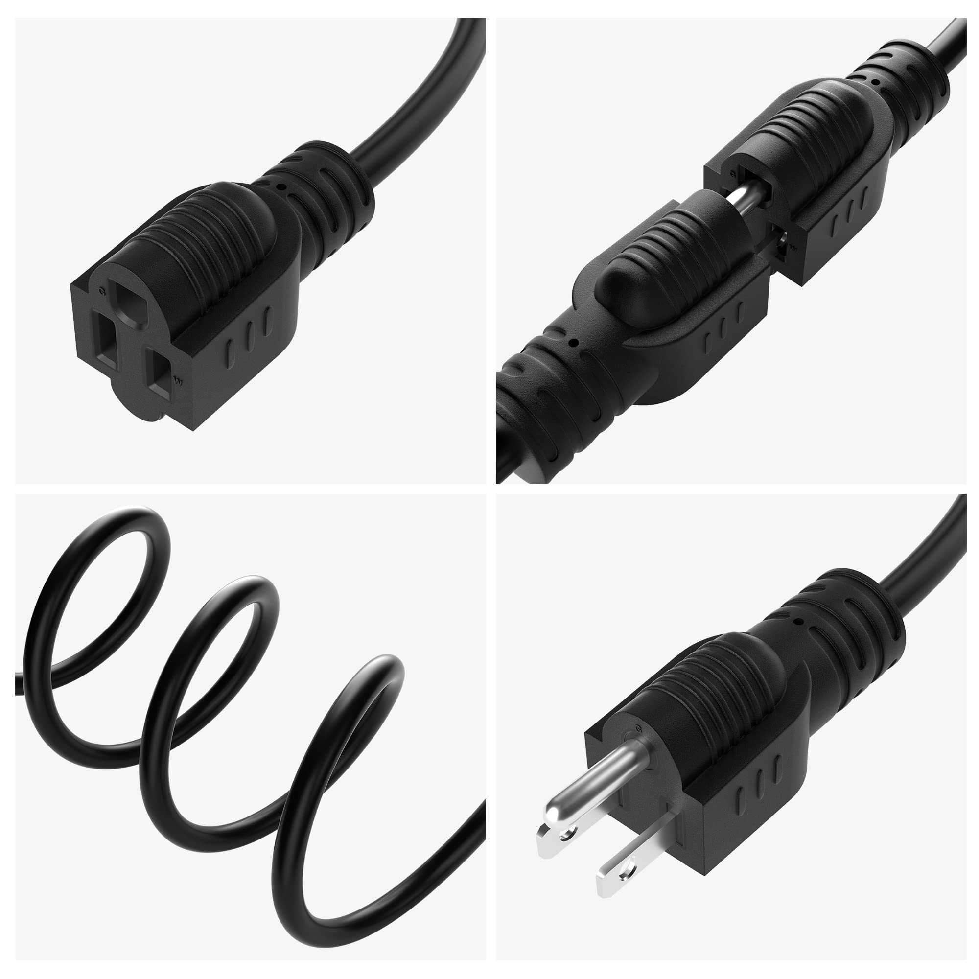 Extension Cord 4 Ft, 3 Prong Extension Power Cord, 16/3 Gauge Flexible Cold, 13A 1625W 16Awg, 3 Prong Electric Cord, Etl, Black