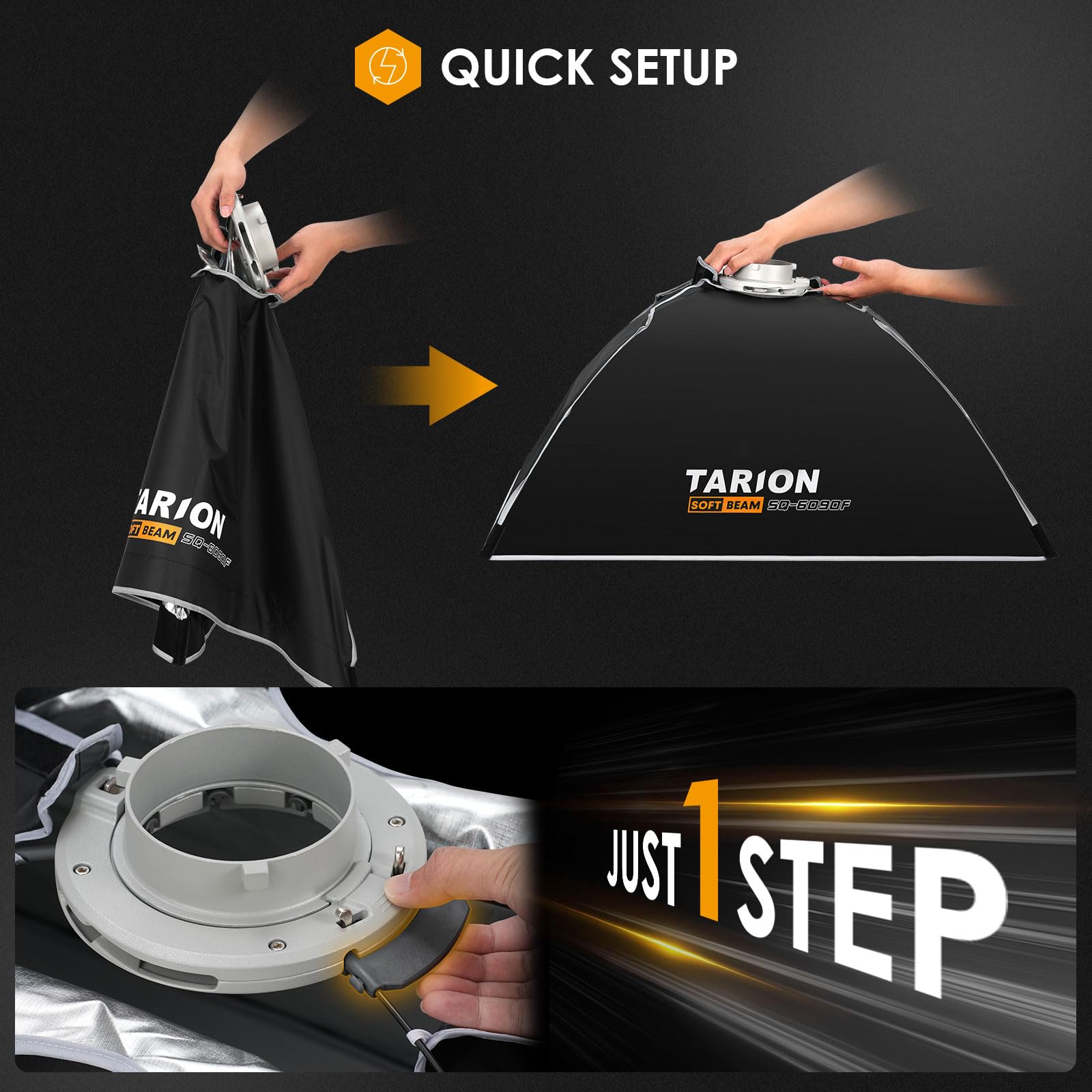 Tarion Foldable Bowens Softbox With Grid: Quick One Step Open/Lock, 23.6X35.4In (60X90Cm) Rectangular Softbox, Easy Set Up, Idea
