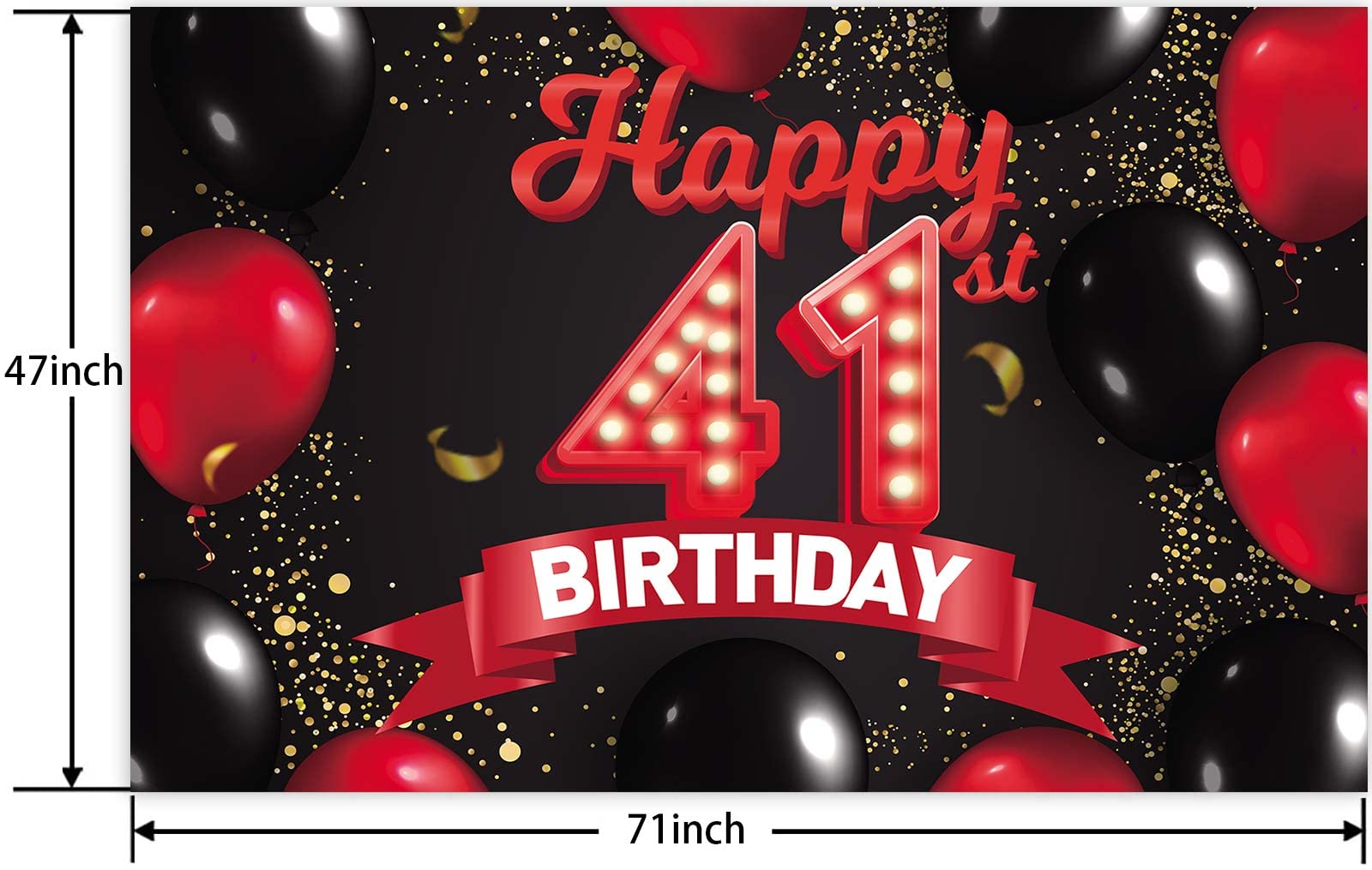 Happy 41St Birthday Red And Black Banner Backdrop Decorations Balloons Theme Decor For Girls Women Princess 41 Years Old Birthda